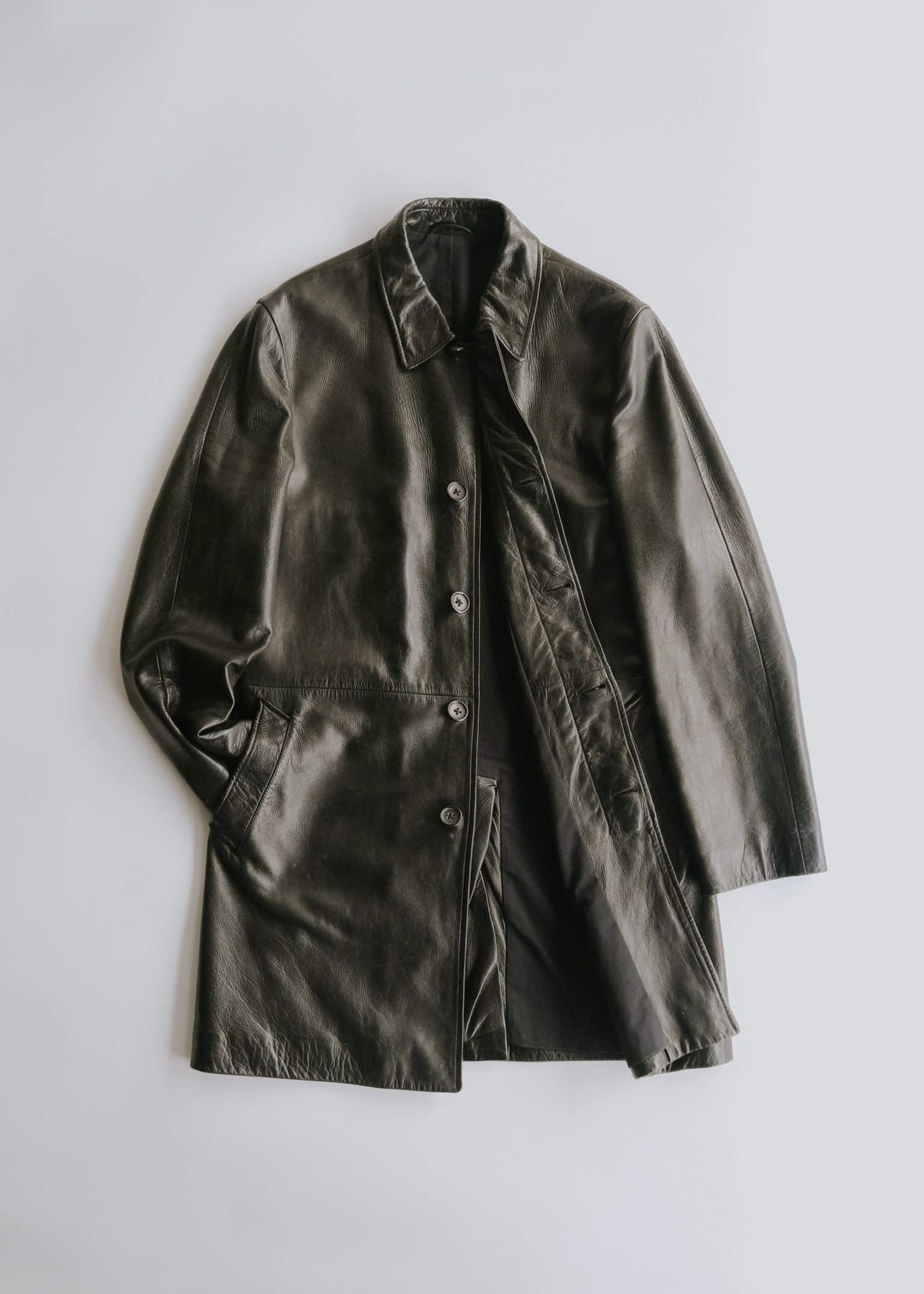 00's JIL SANDER fly front leather mid length coat