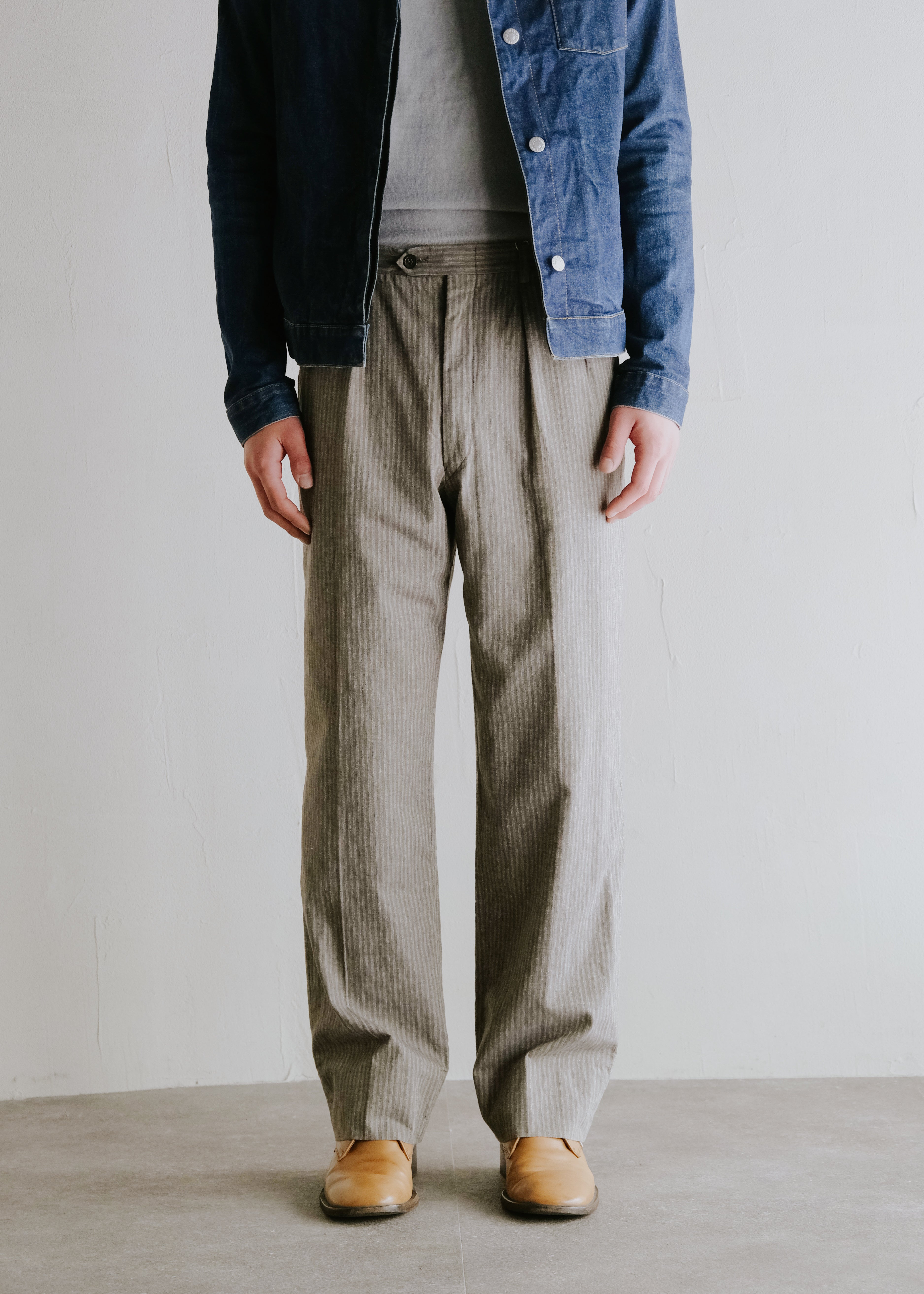 80-90's GIORGIO ARMANI light weight cotton wide tapered slacks
