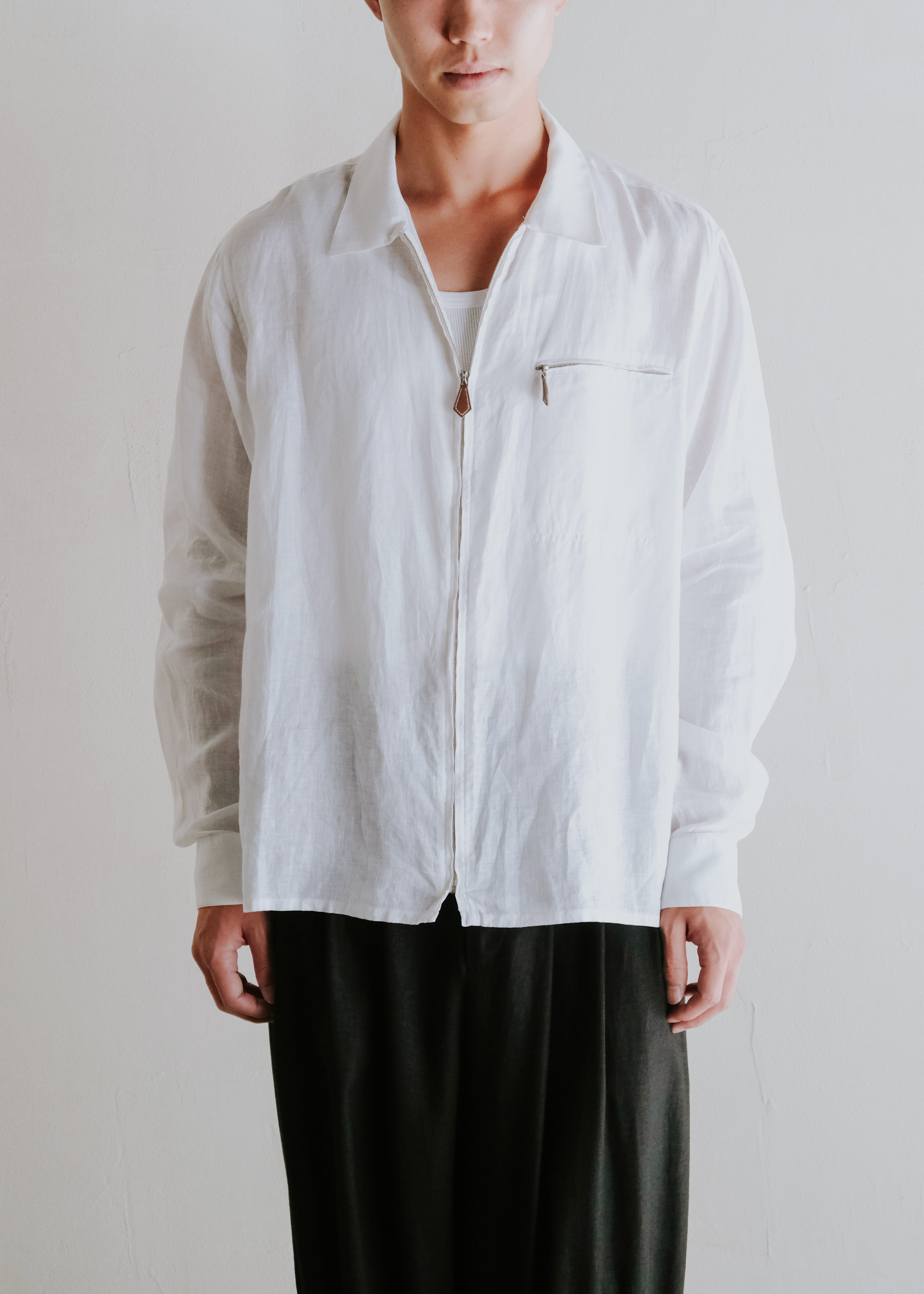 90-00's HERMÈS zip up linen shirt jacket