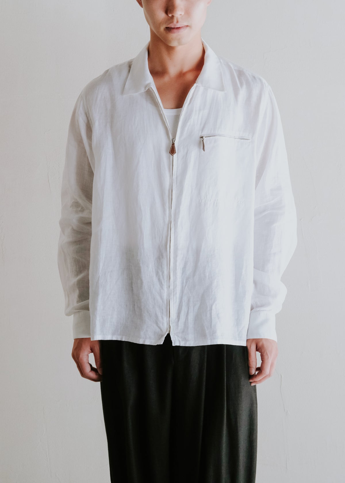 90-00's HERMÈS zip up linen shirt jacket