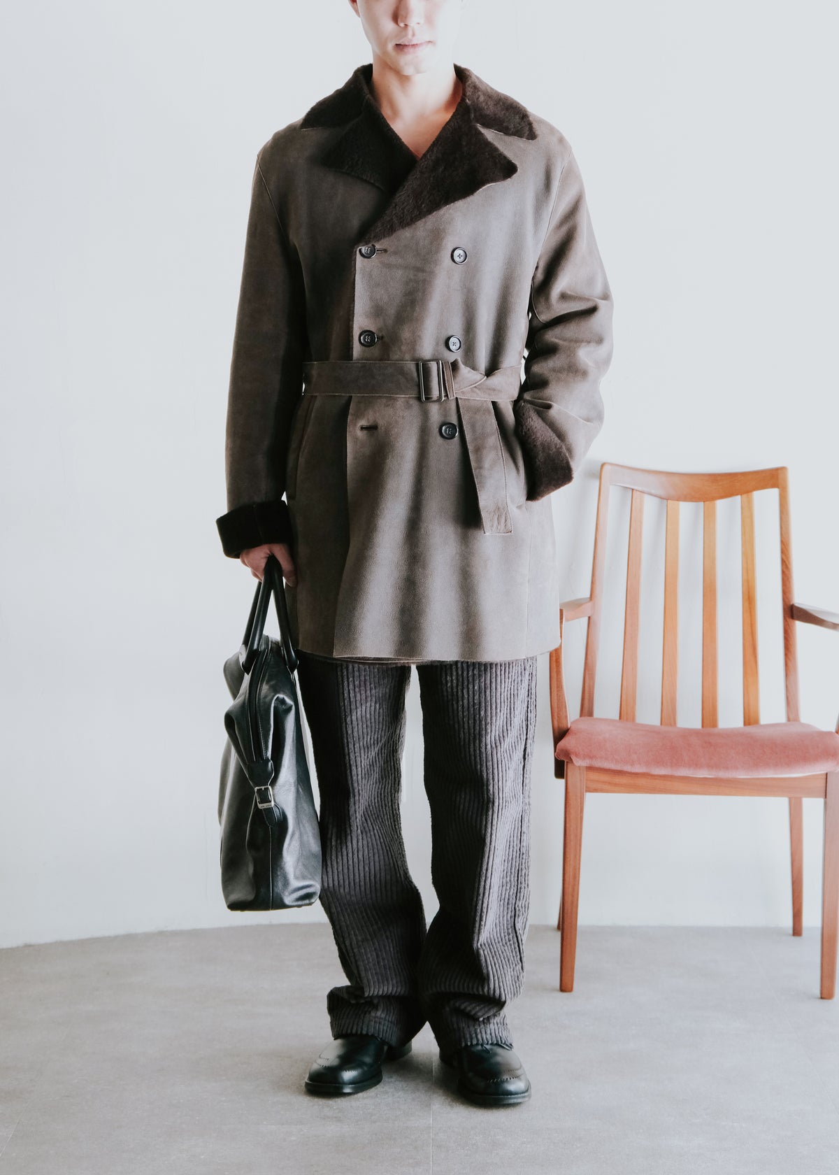 00's JIL SANDER shearling leather double-breasted half coat