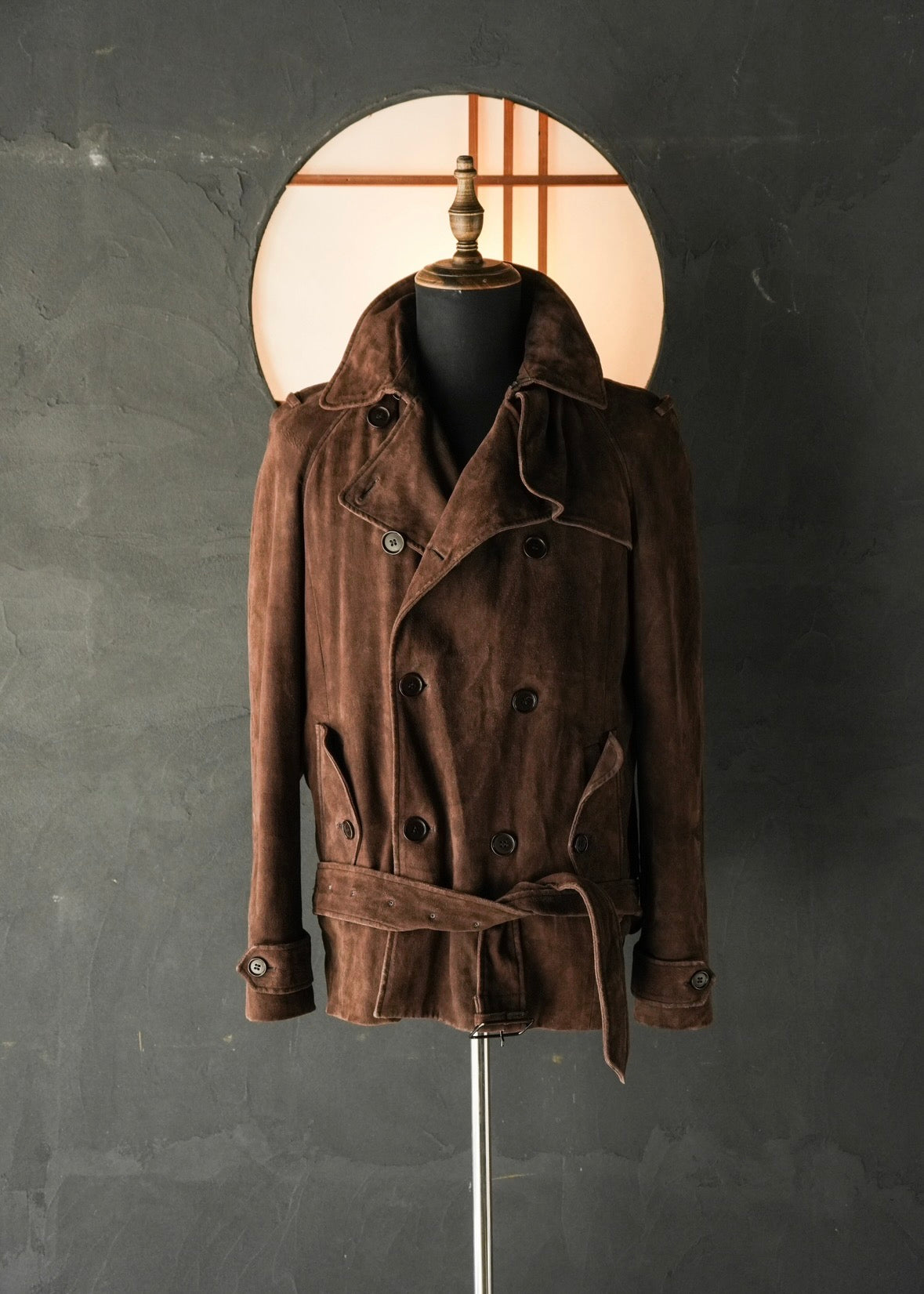HELMUT LANG 05AW suede double breasted belted coat