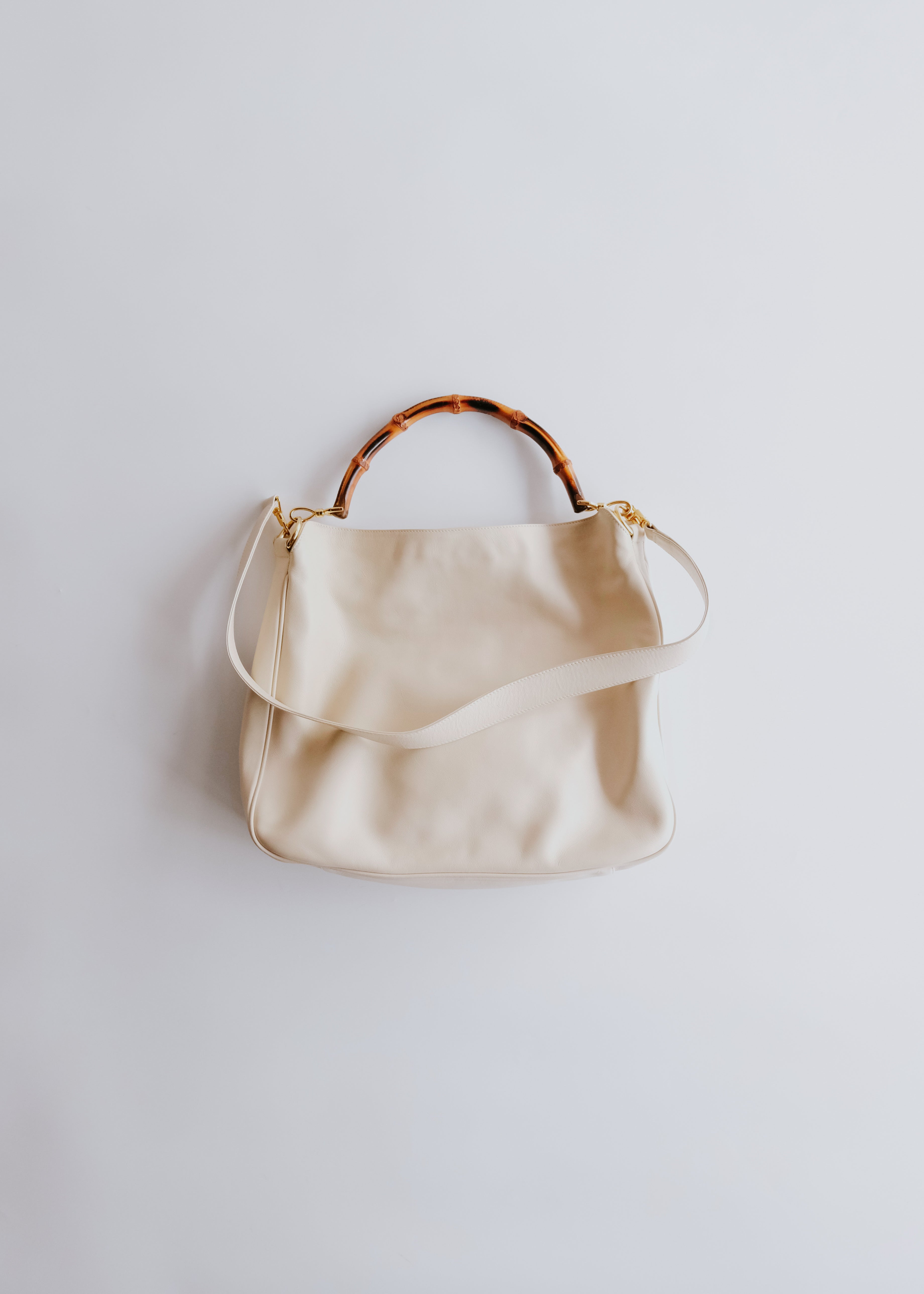90-00's GUCCI leather 2way bag with bamboo handle