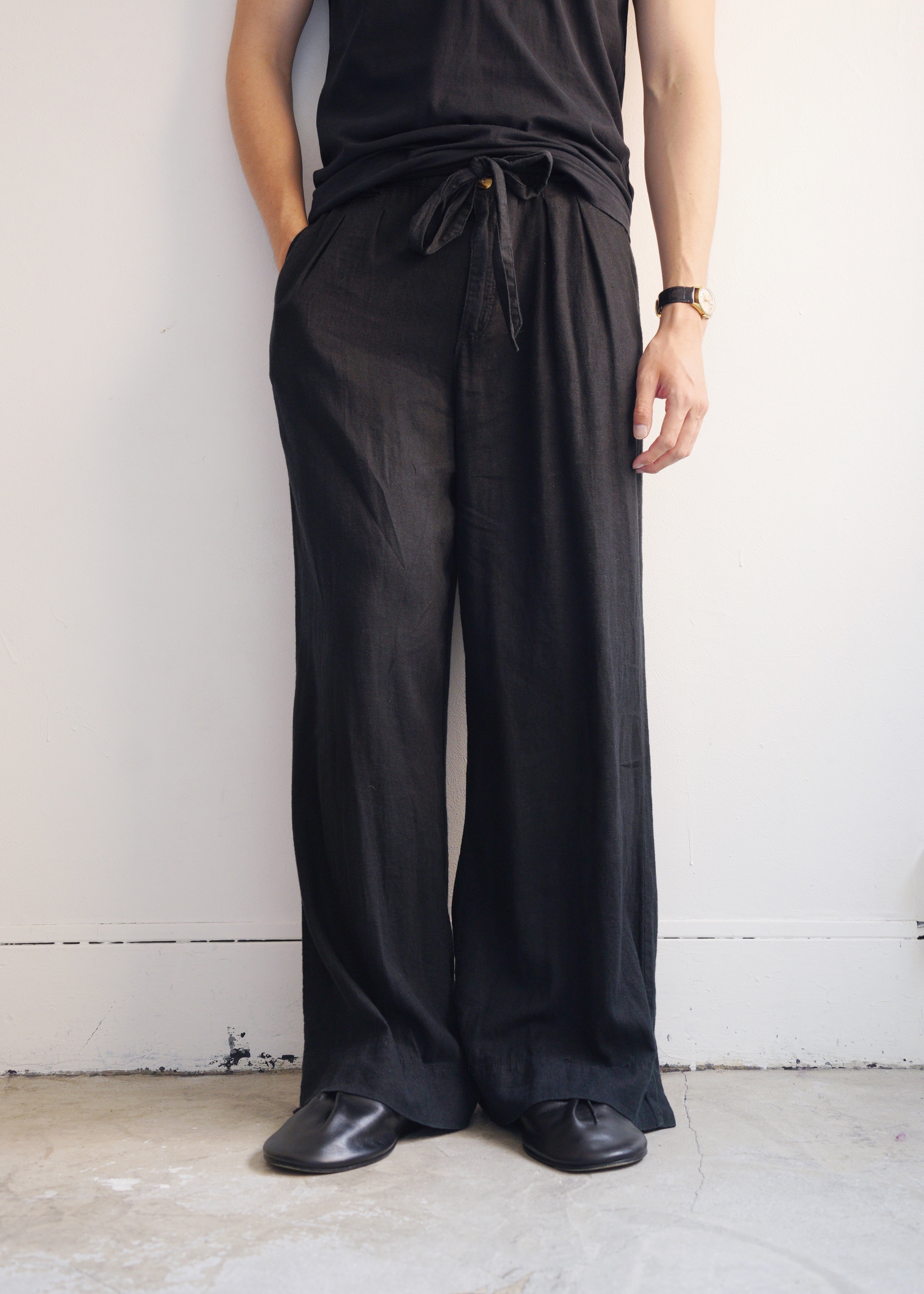 00's Linen rayon belted wide slacks