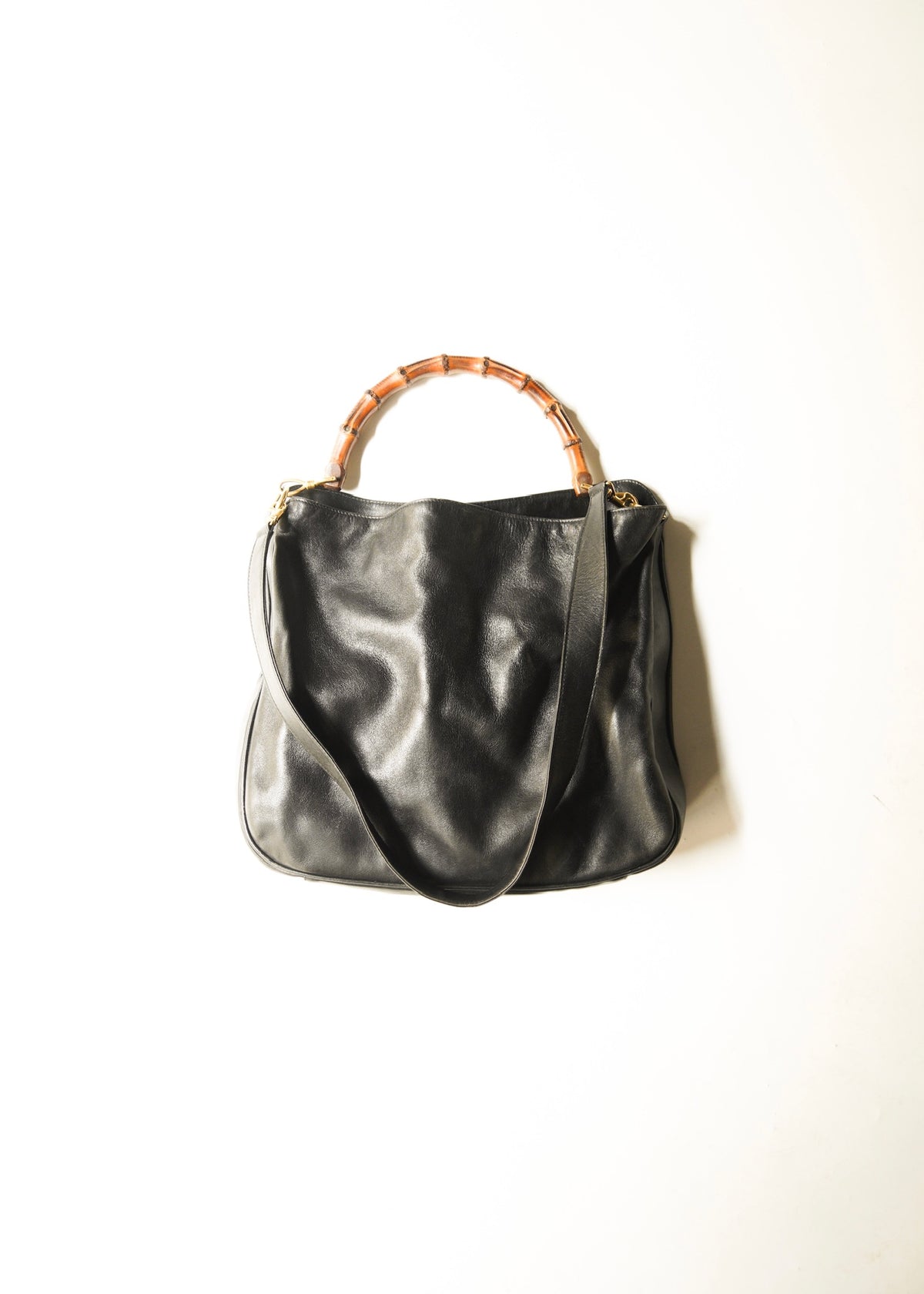 00’s GUCCI bamboo handle 2 way leather shoulder bag