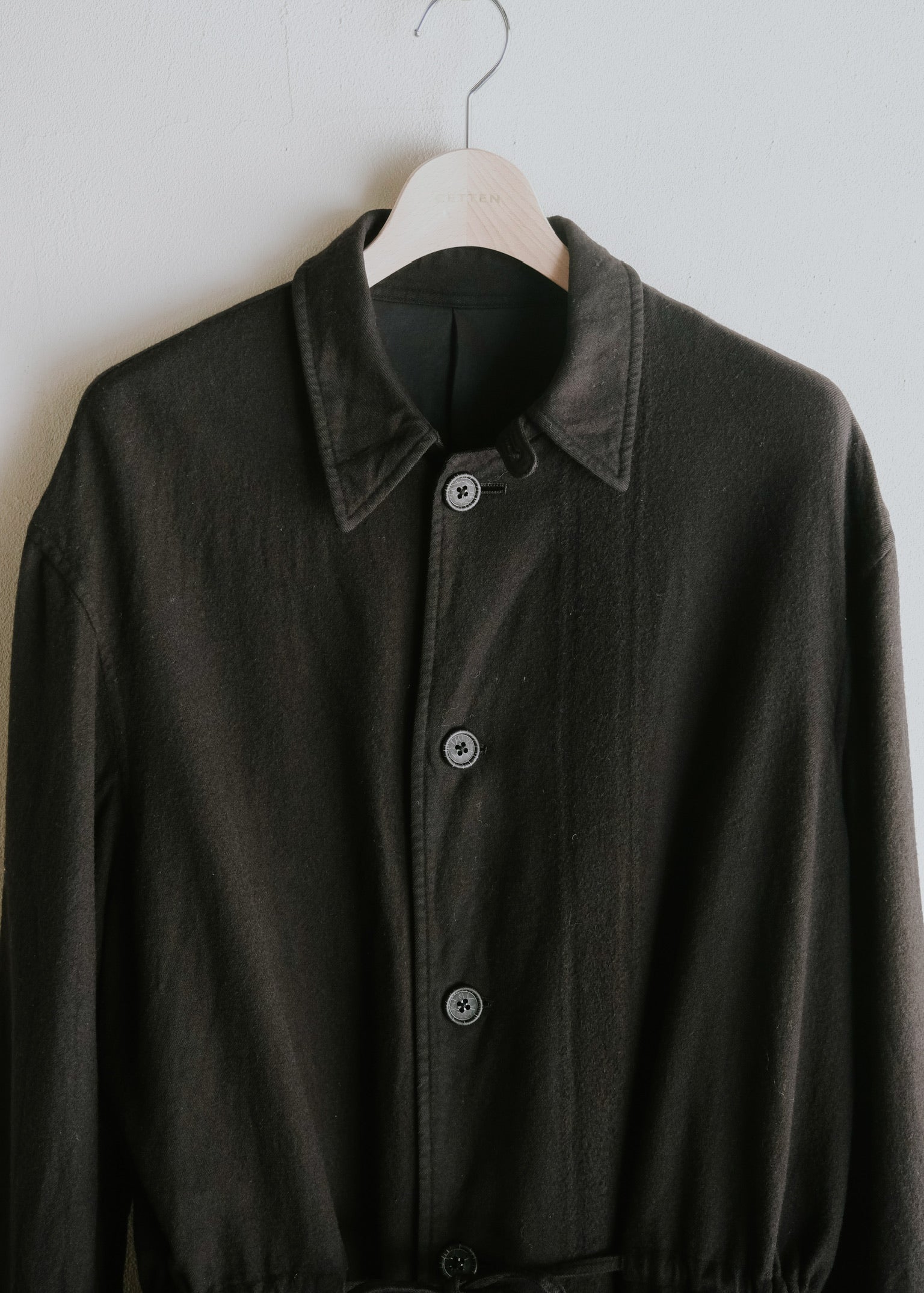 00's Y’s for men washed wool drawstring long balmacaan coat