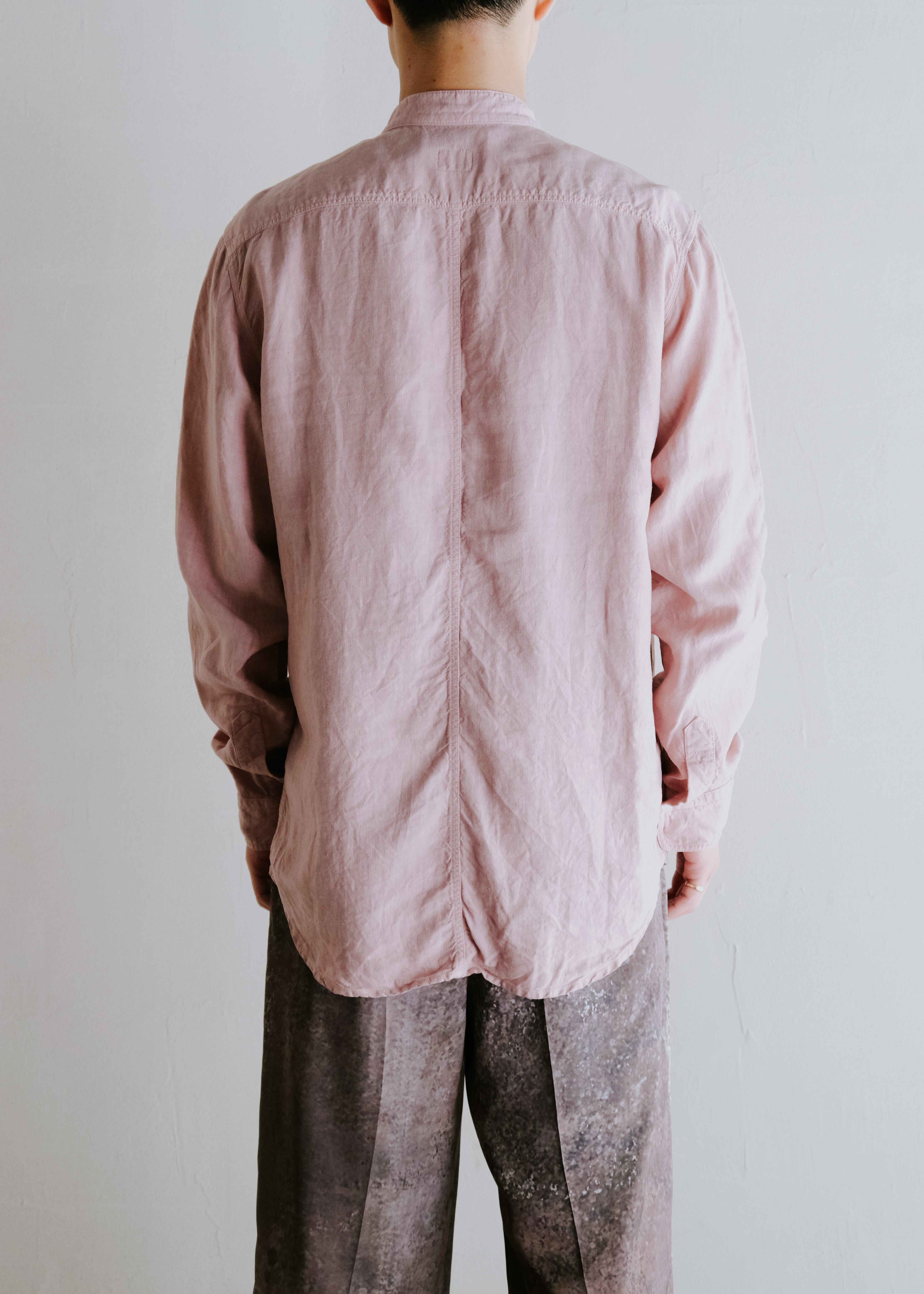 00's ARMANI COLLEZIONI fly front band collar linen shirt