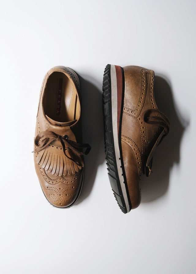 00's PRADA SPORT wingtip tassel leather sneakers