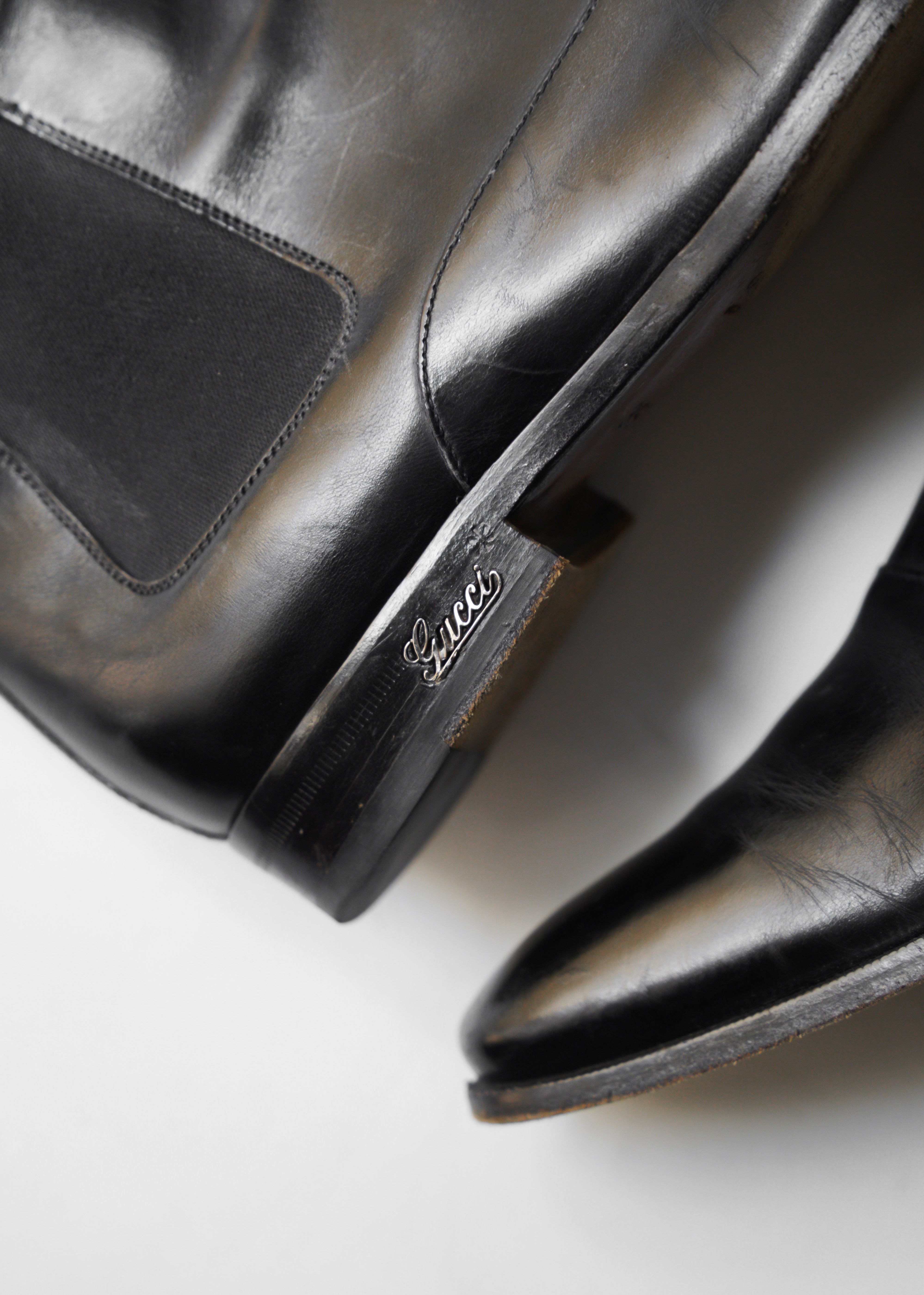 90-00’s GUCCI side gore short cut leather boots