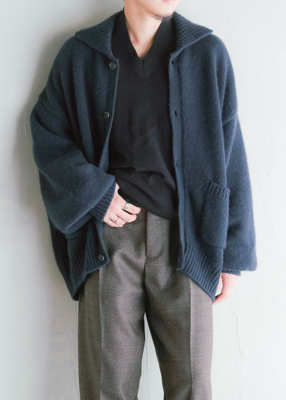 nonnotte 26AW Draping Knit Cardigan Jacket Low Count Wool Knit