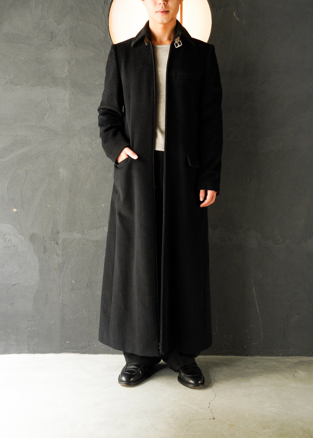 Jean Paul Gaultier HOMME belted neck double zip angora blend wool maxi-length coat