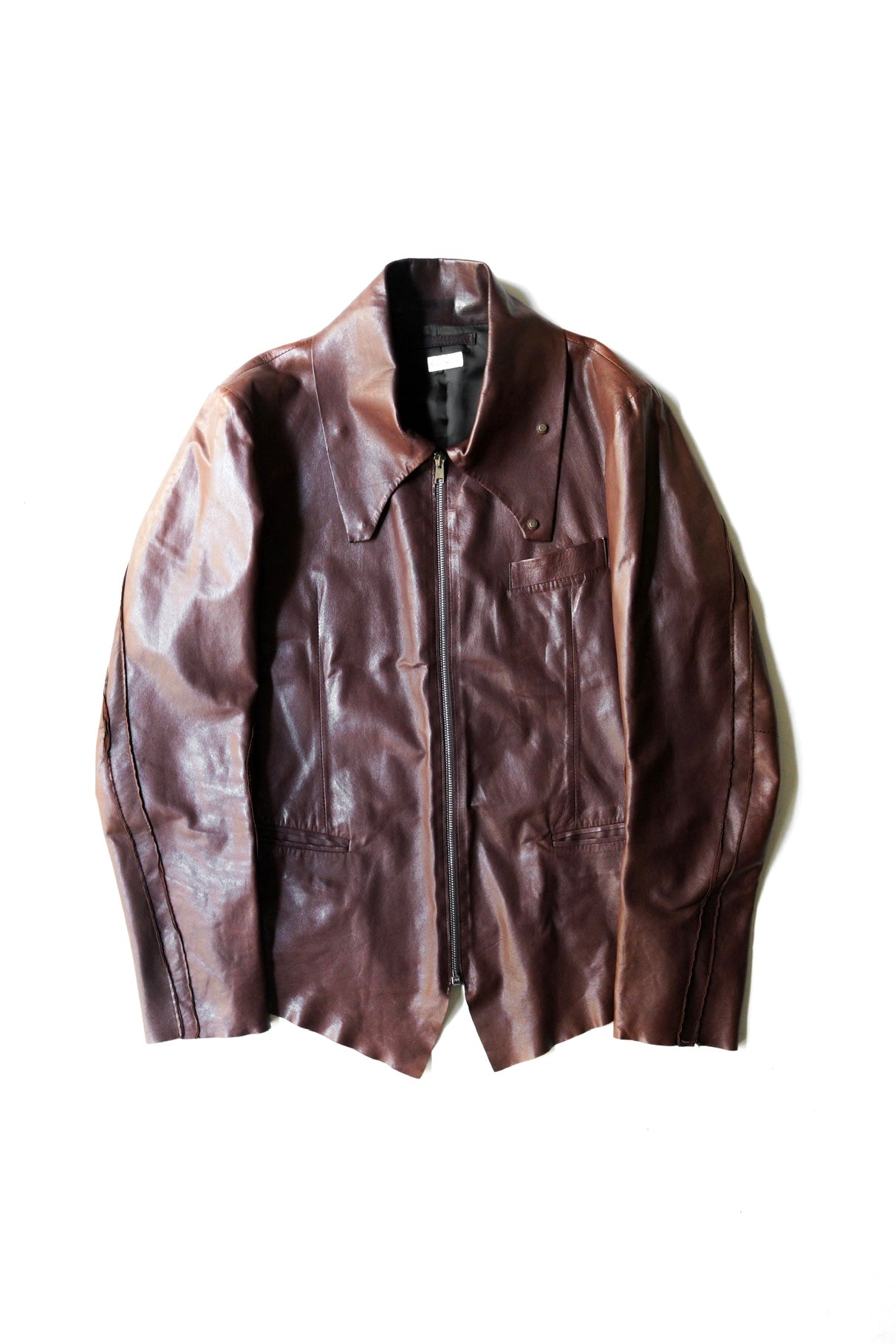 Paul Smith Asymmetrical Collar Leather Jacket in Burgundy