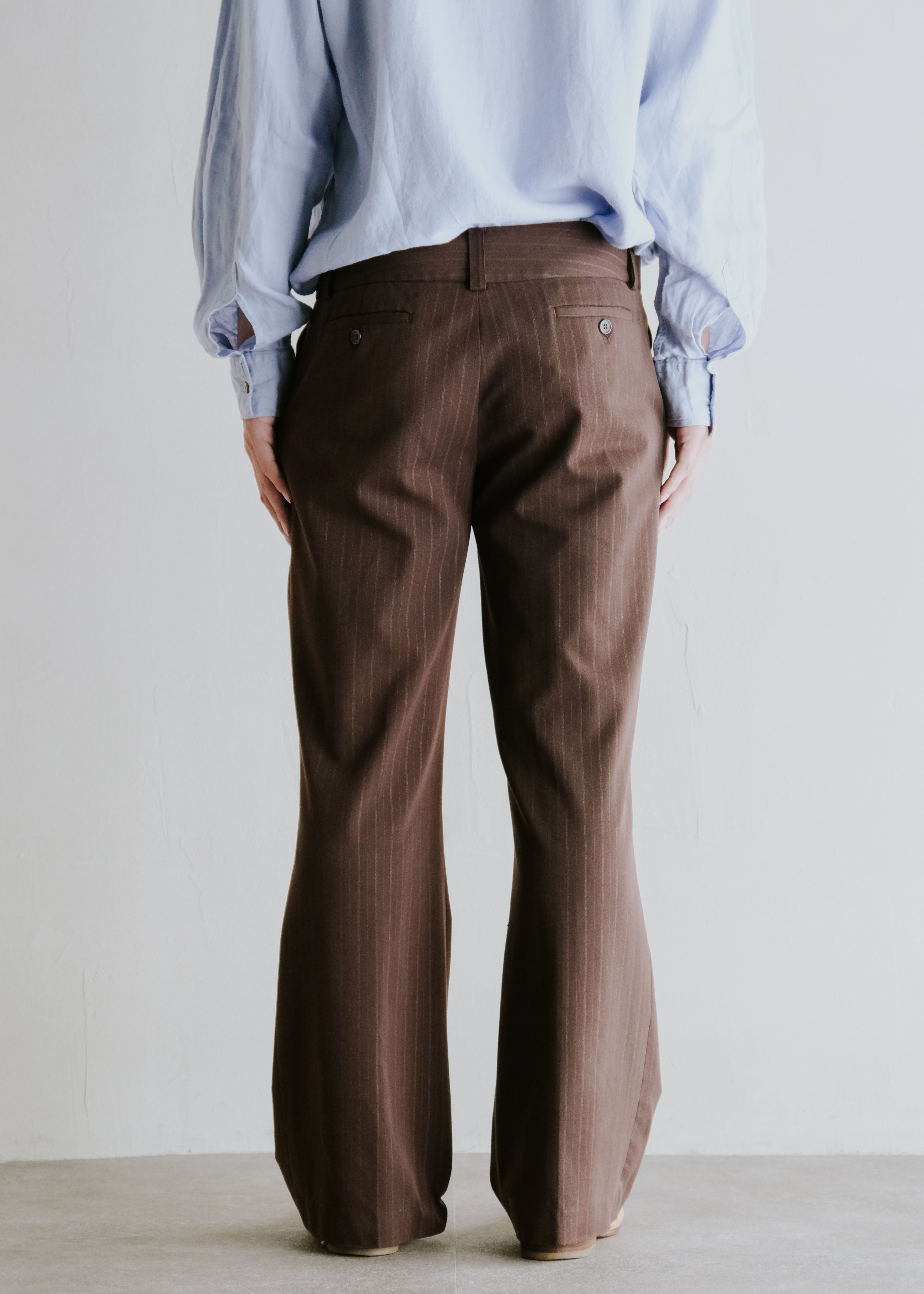 Low rised stripe wide semi flare slacks