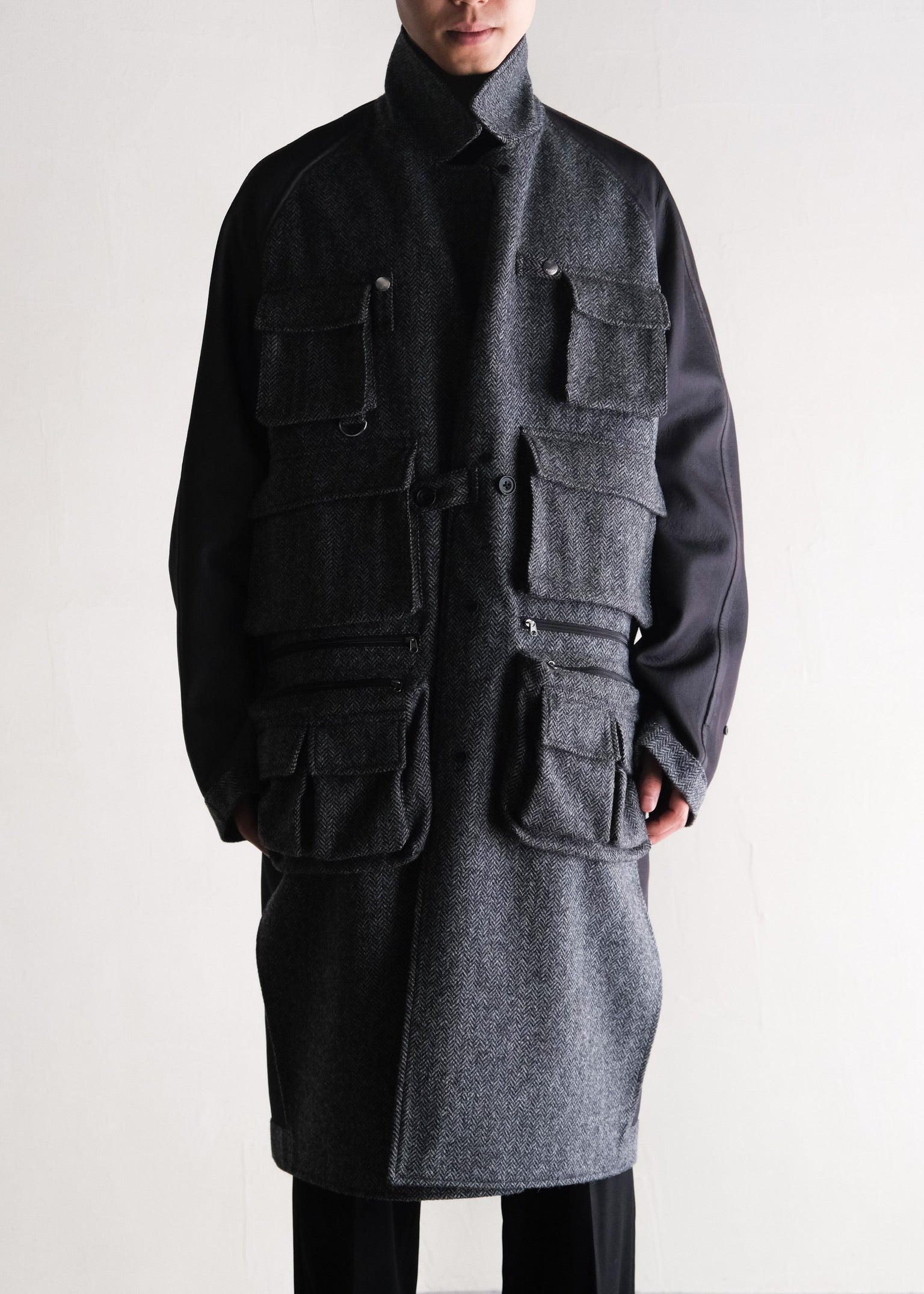PHENIX by TKMT TYPE P-002A wool tweed balmacaan coat / Gray