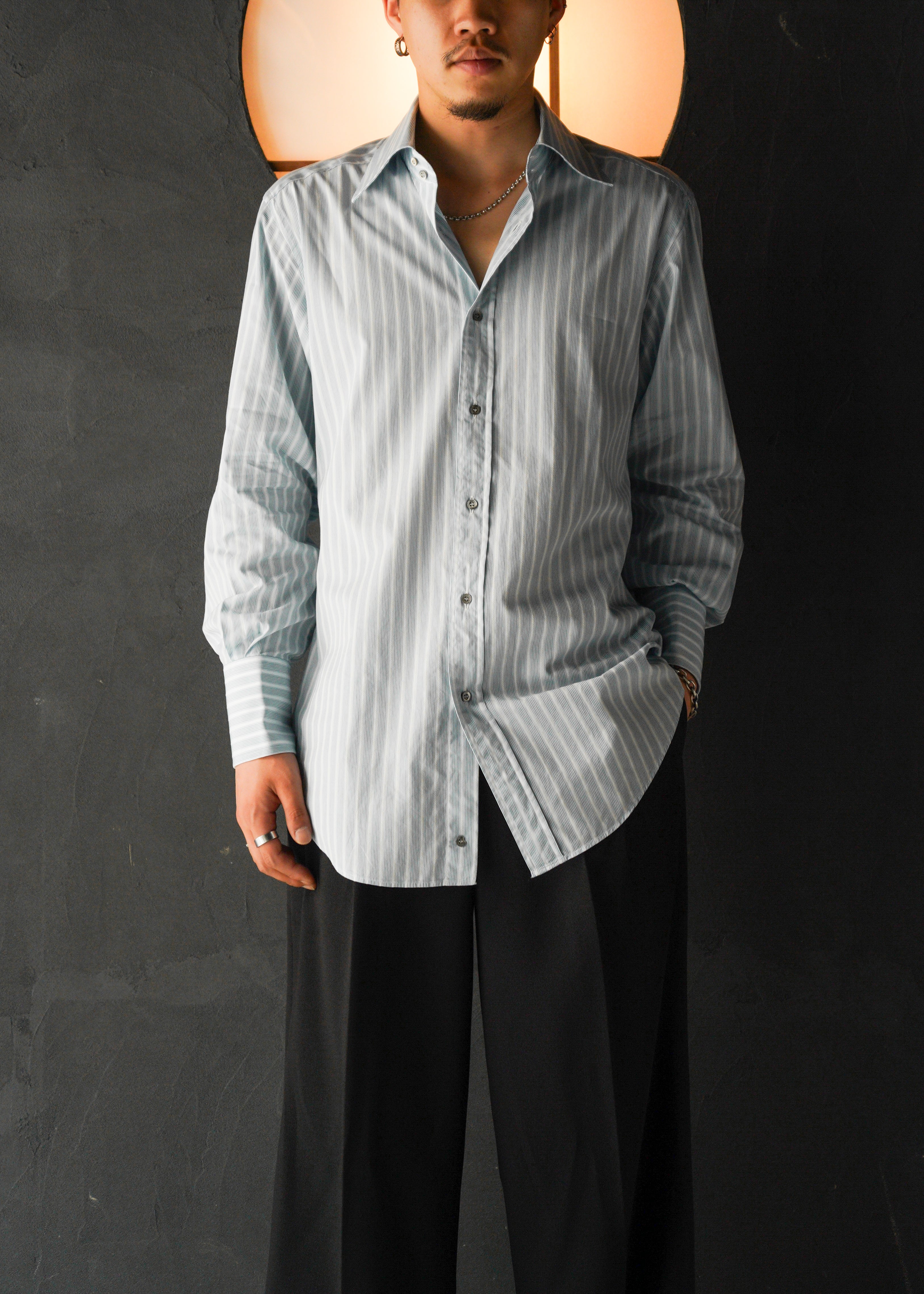 90-00’s GUCCI wide collar stripe cotton shirt