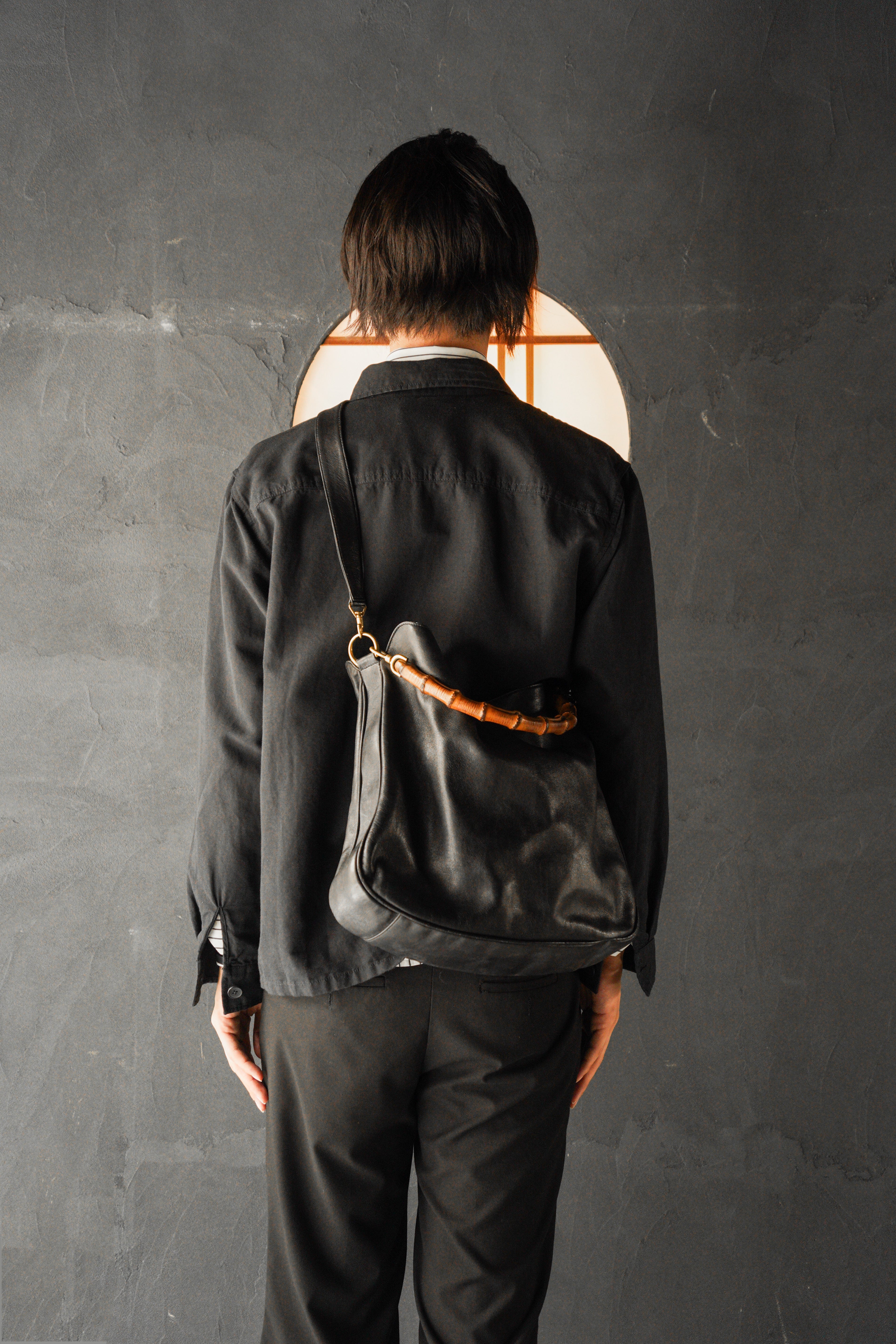 90-00’s GUCCI bamboo handle 2 way leather shoulder bag