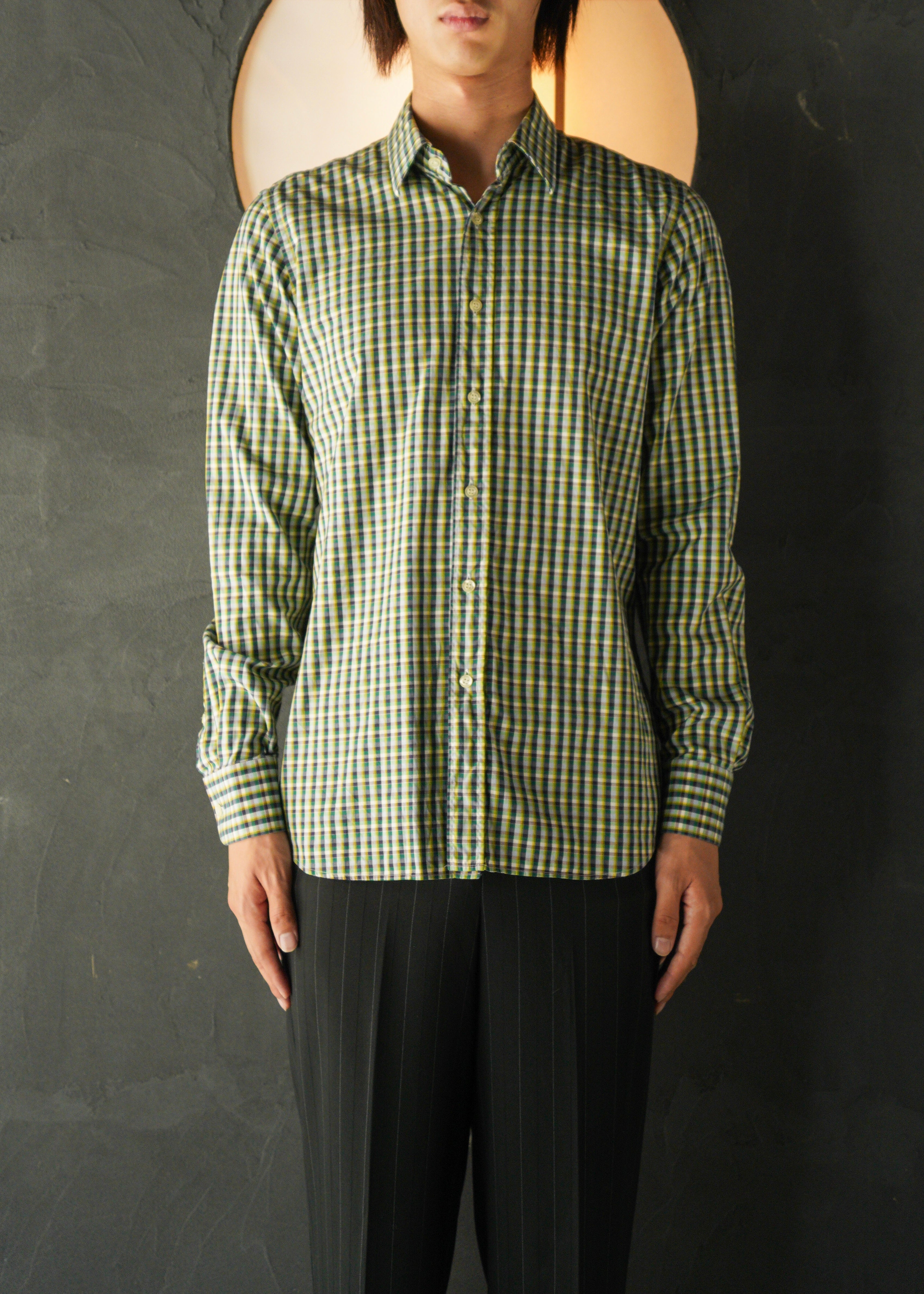 PRADA multi color check regular collar cotton shirt