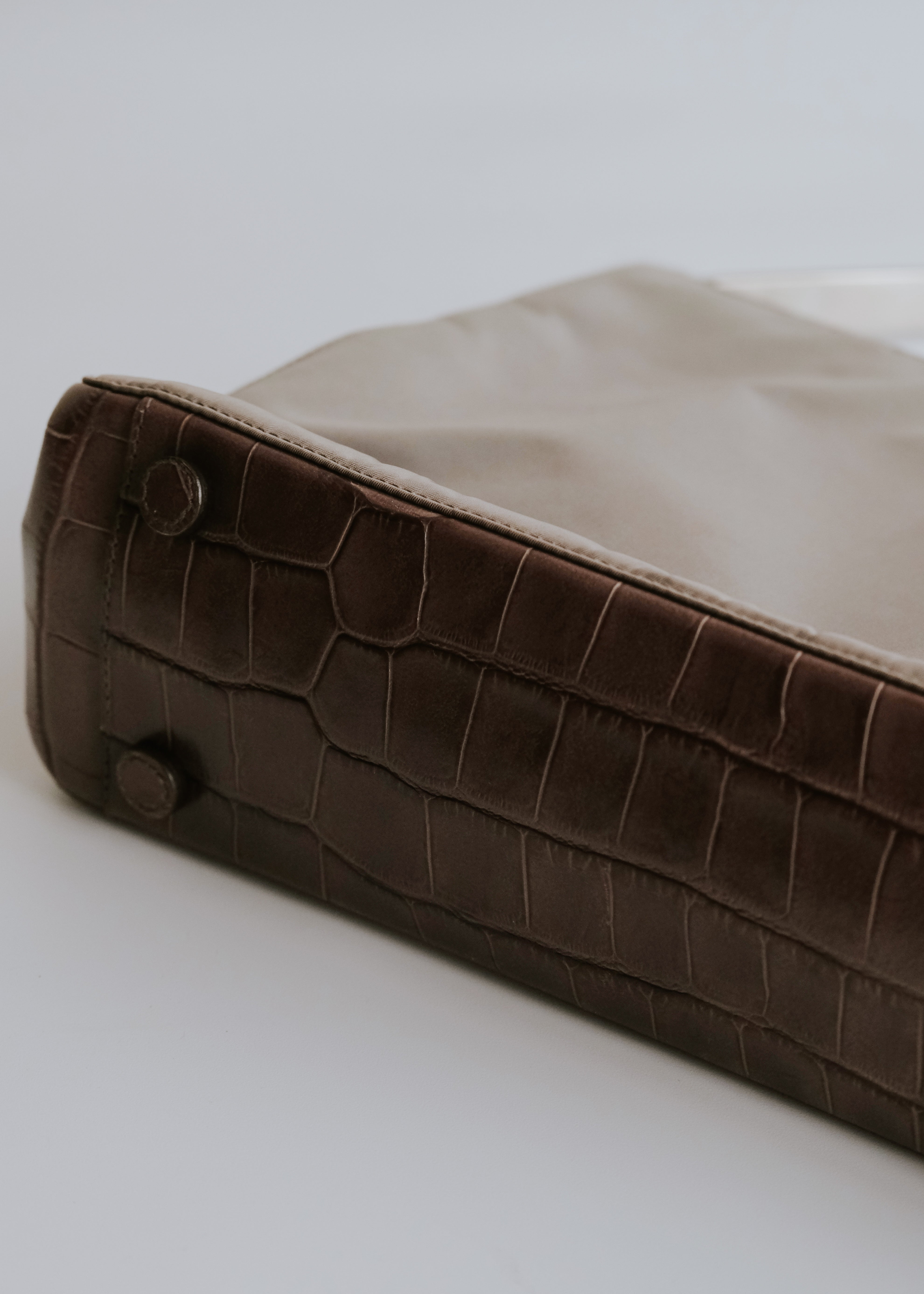 PRADA embossed crocodile leather nylon hand bag with metal leather handle