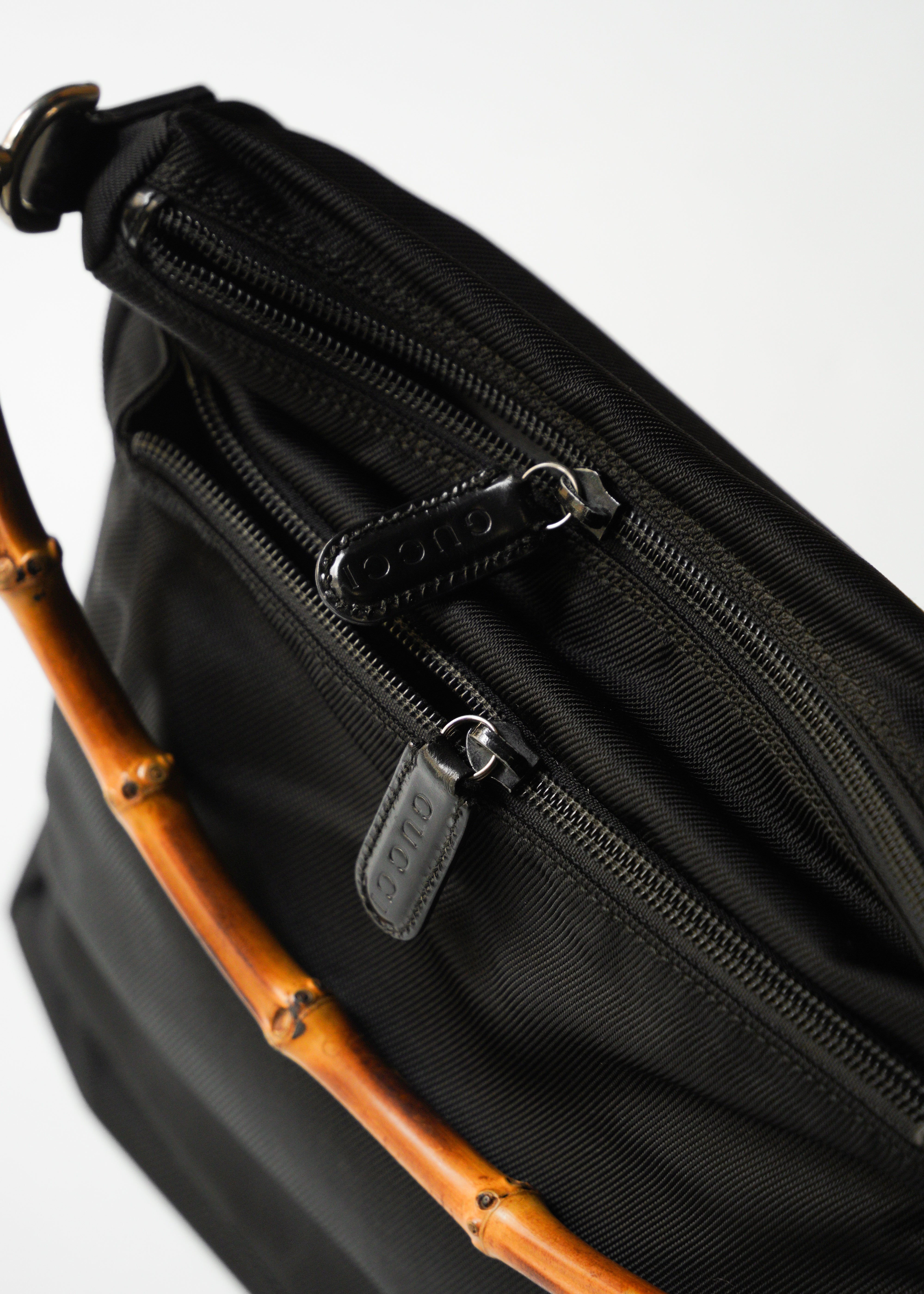 90’s GUCCI bamboo handle nylon shoulder bag