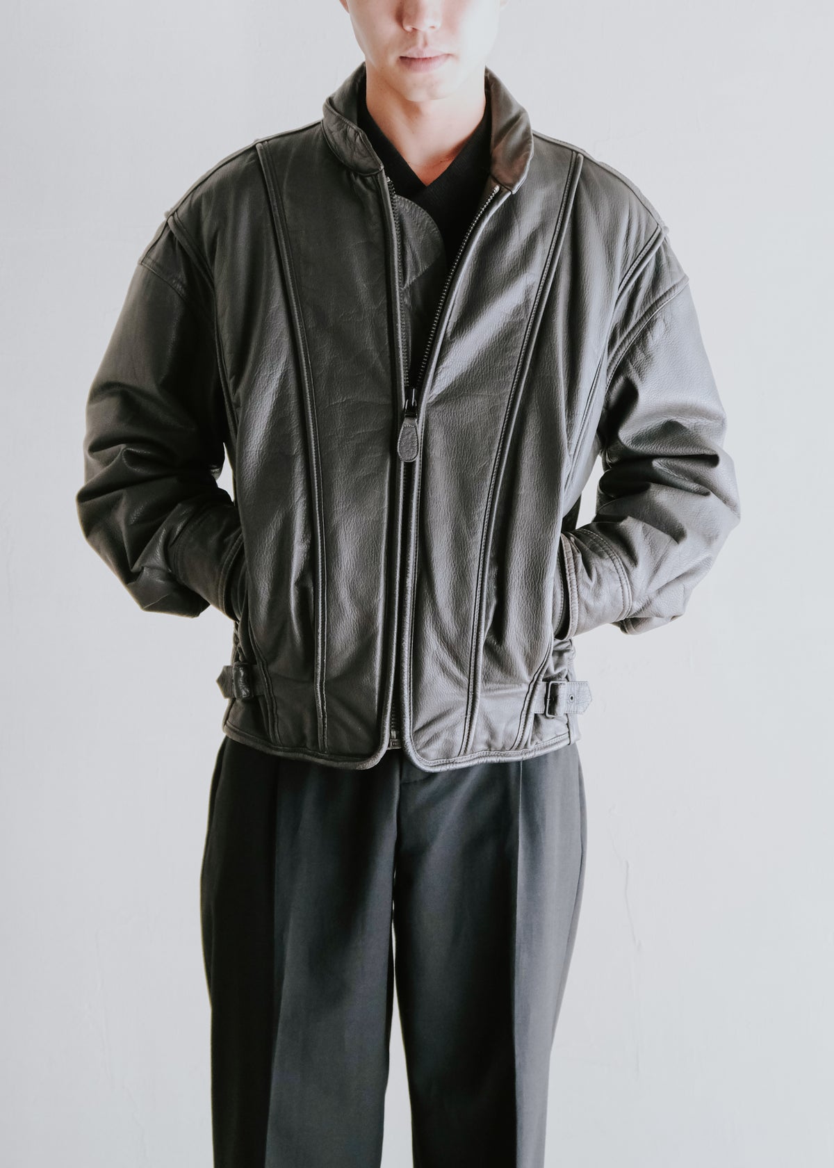 ISSEY MIYAKE 82AW paneled bomber cow leather jacket