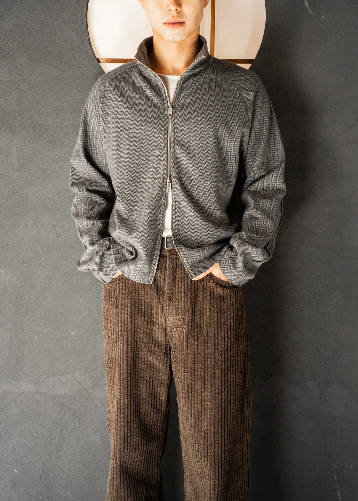 mfpen 26AW Leisure Zip Up / Grey Herringbone