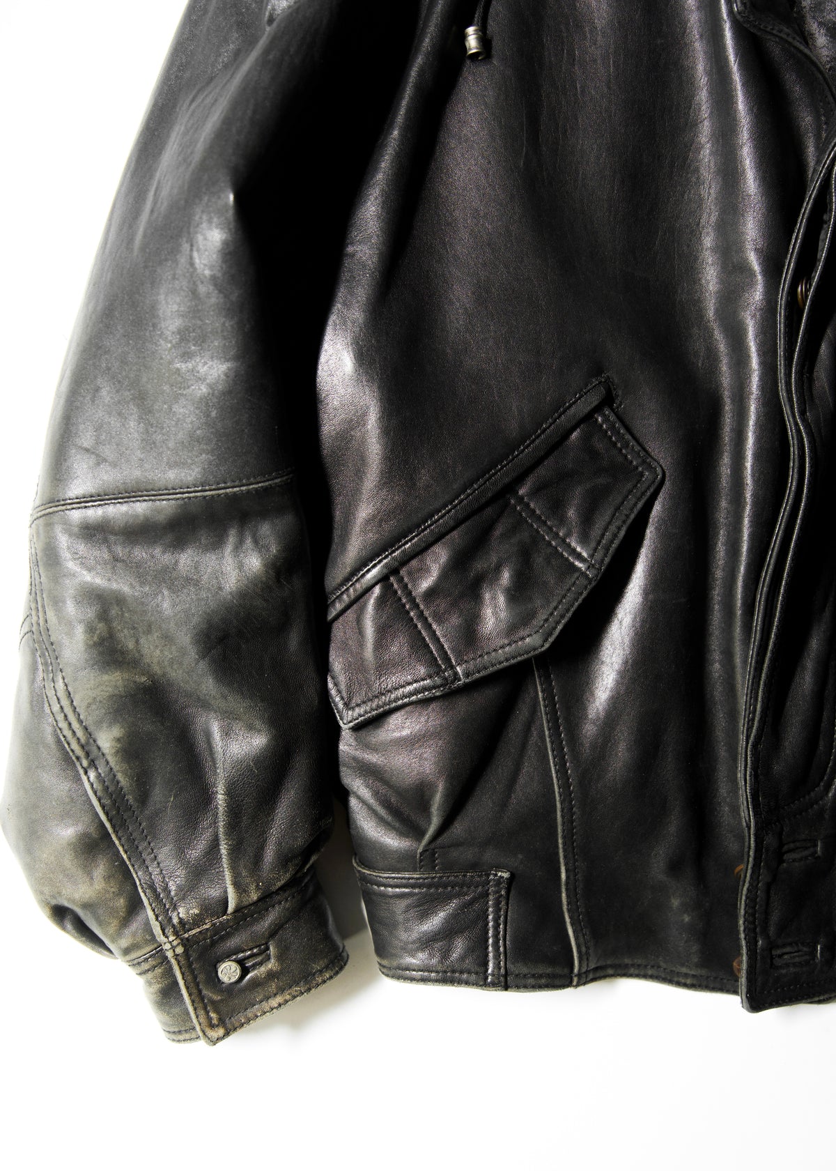 80-90's RUFFO fly front hooded leather blouson
