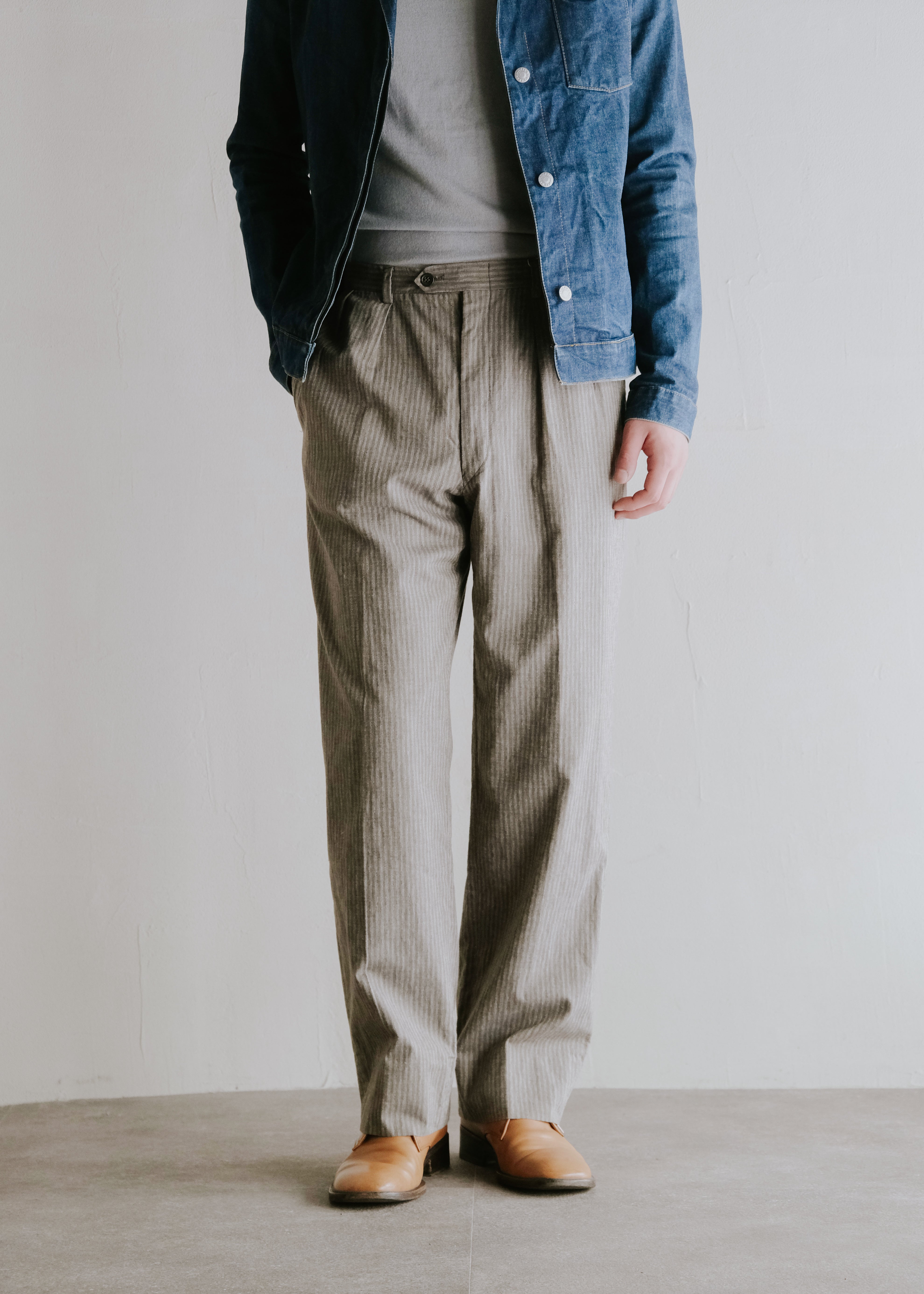 80-90's GIORGIO ARMANI light weight cotton wide tapered slacks