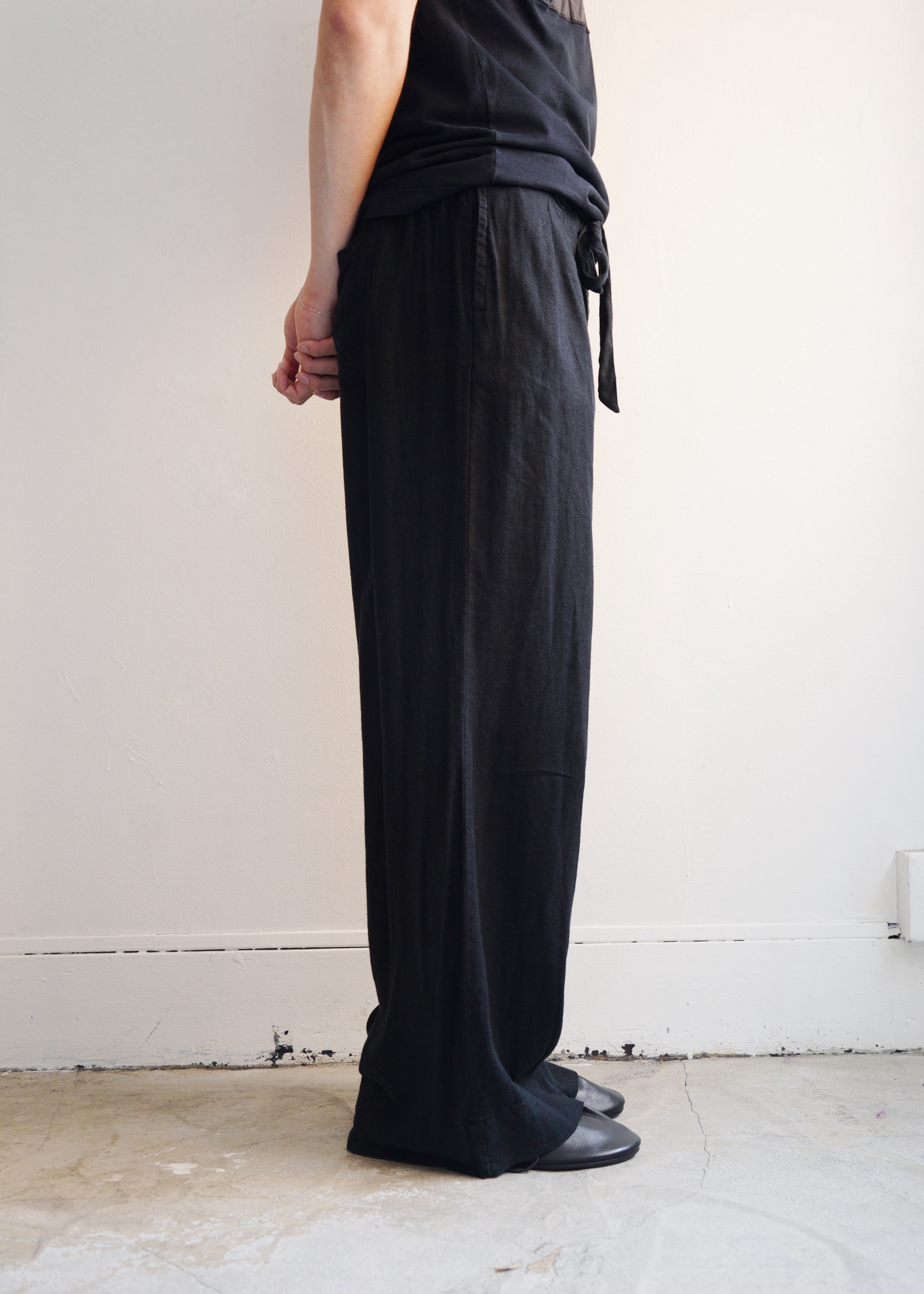 00's Linen rayon belted wide slacks