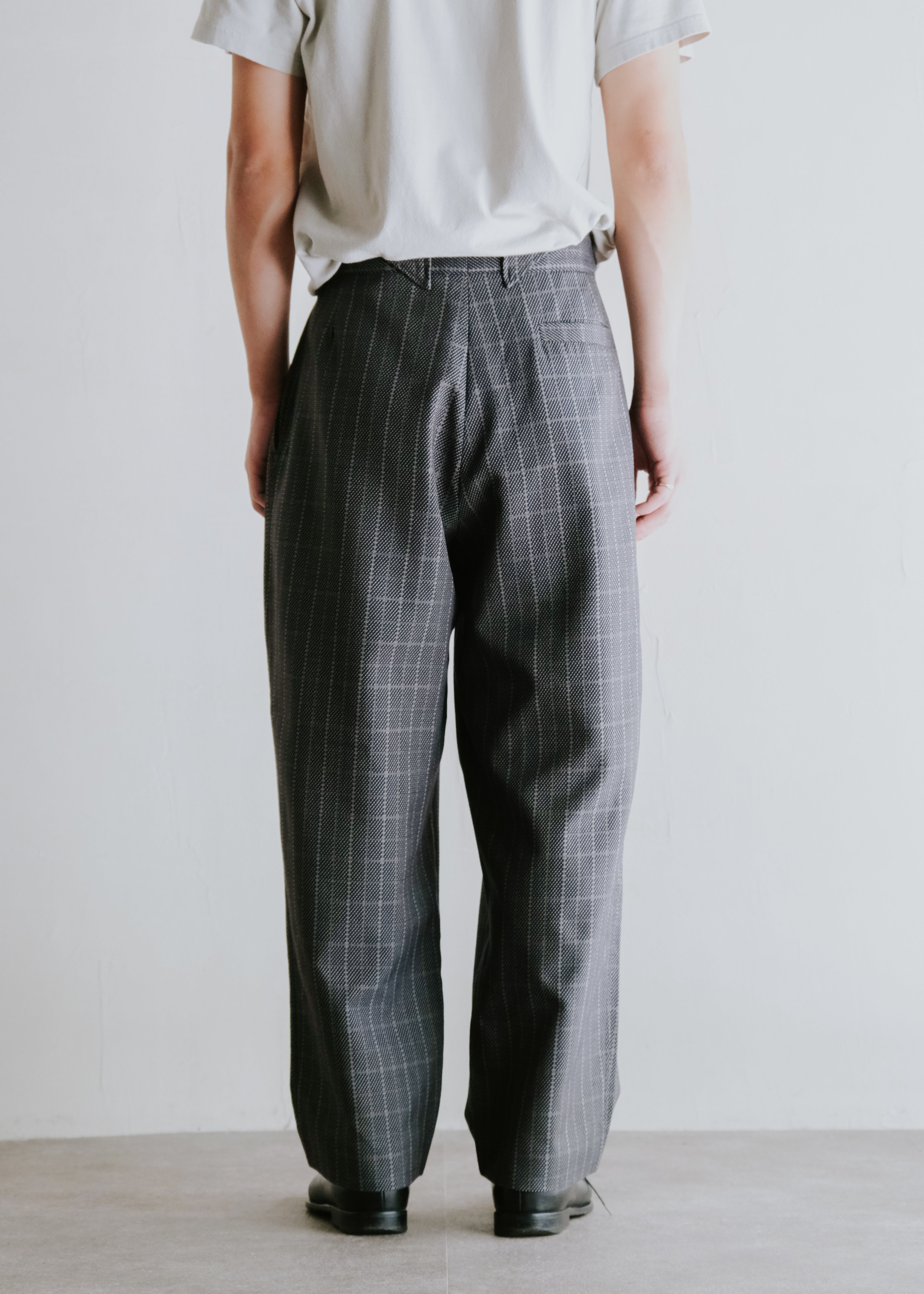 80's GIANNI VERSACE glen check tucked wide tapered slacks