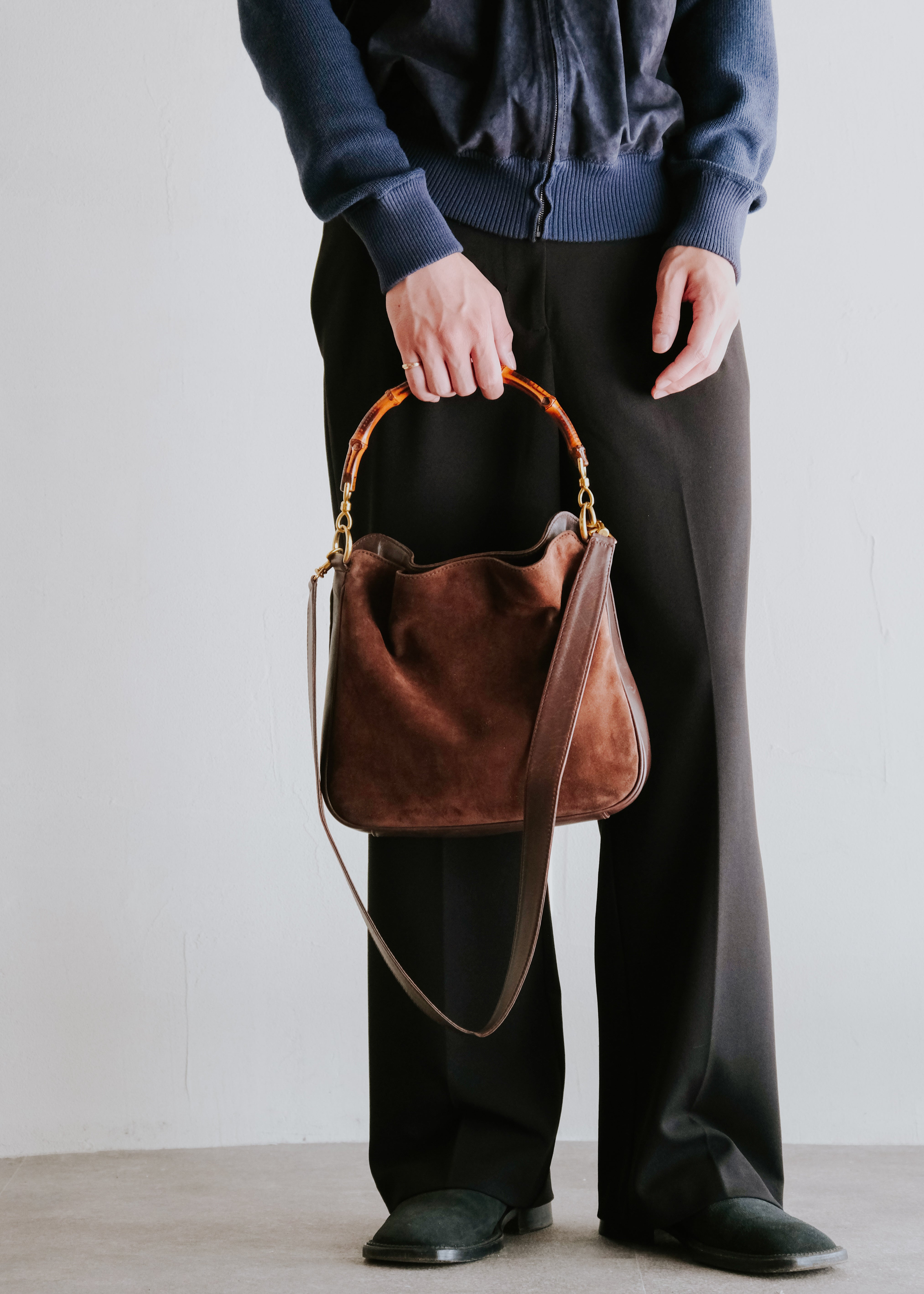 GUCCI グッチ 90-00年代 2way スウェードレザー ショルダーバッグ with バンブー handle メンズ