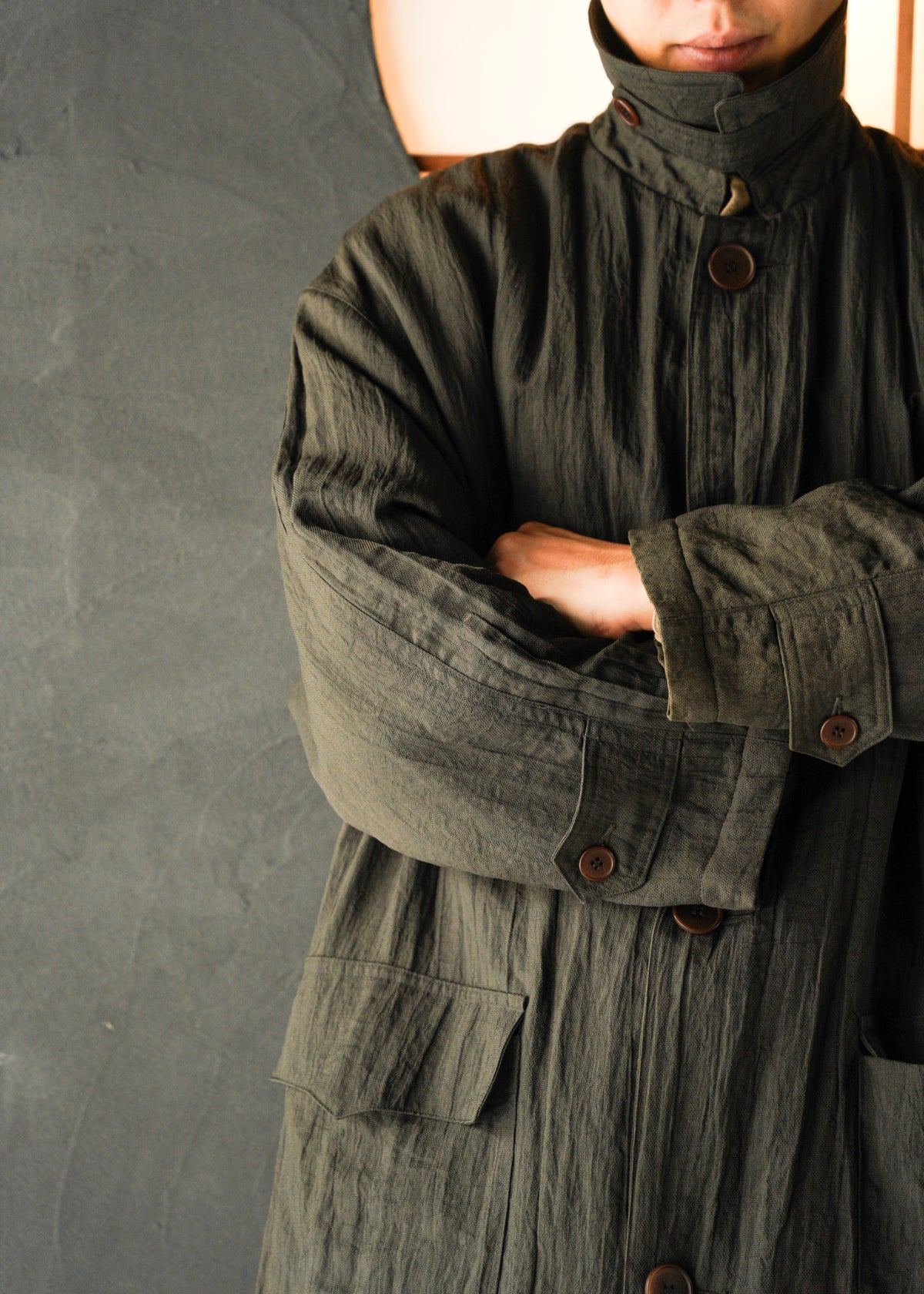 70-80’s GIORGIO ARMANI linen balmacaan coat
