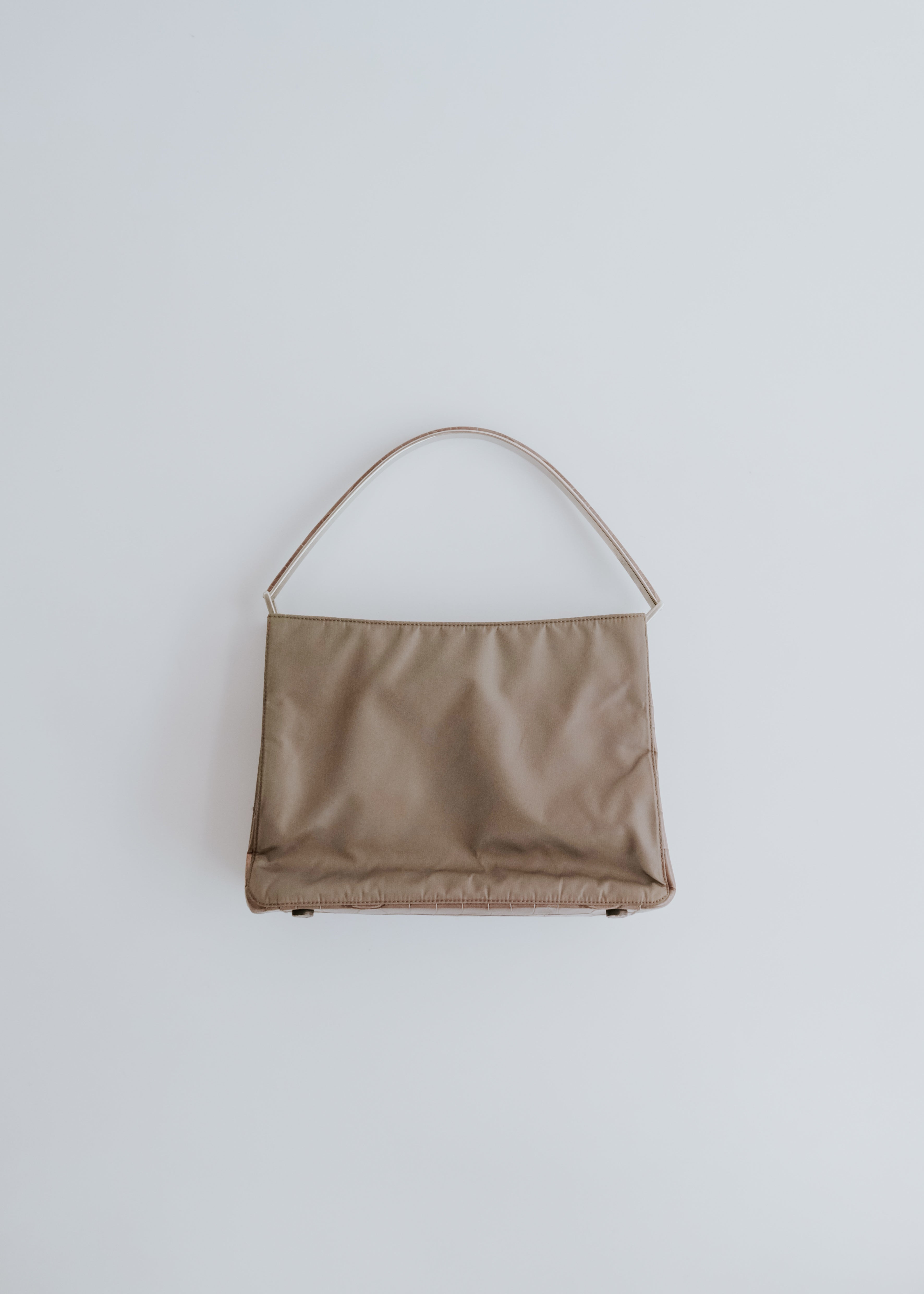 PRADA embossed crocodile leather nylon hand bag with metal leather handle