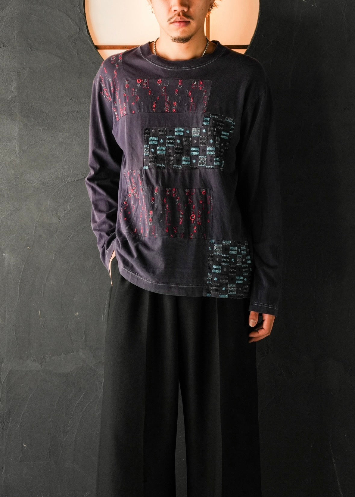 COMME des GARÇONS HOMME AD2002 embroidered panel long sleeve T-Shirt
