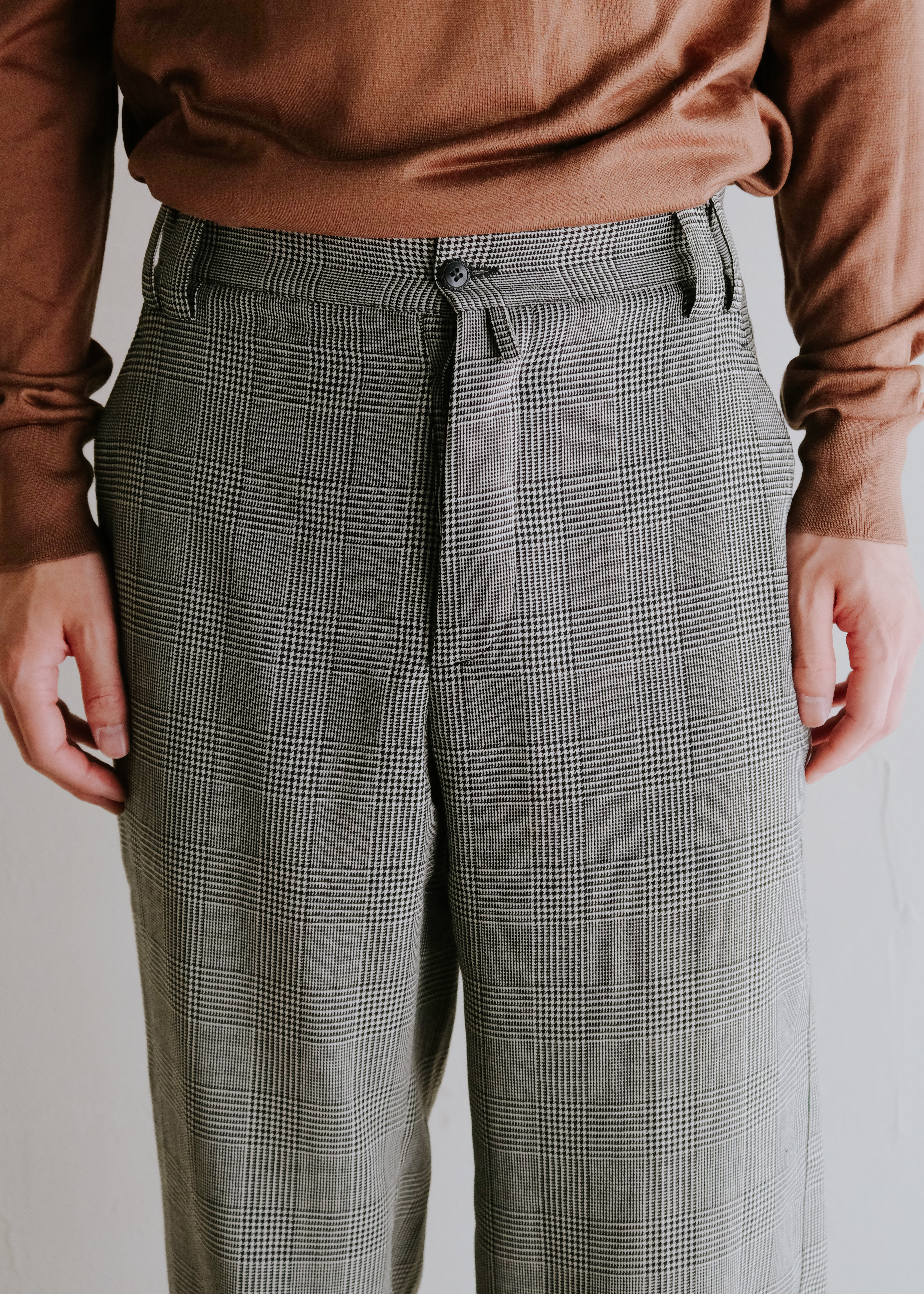 90's GIANNI VARSACE glen check wide straight slacks