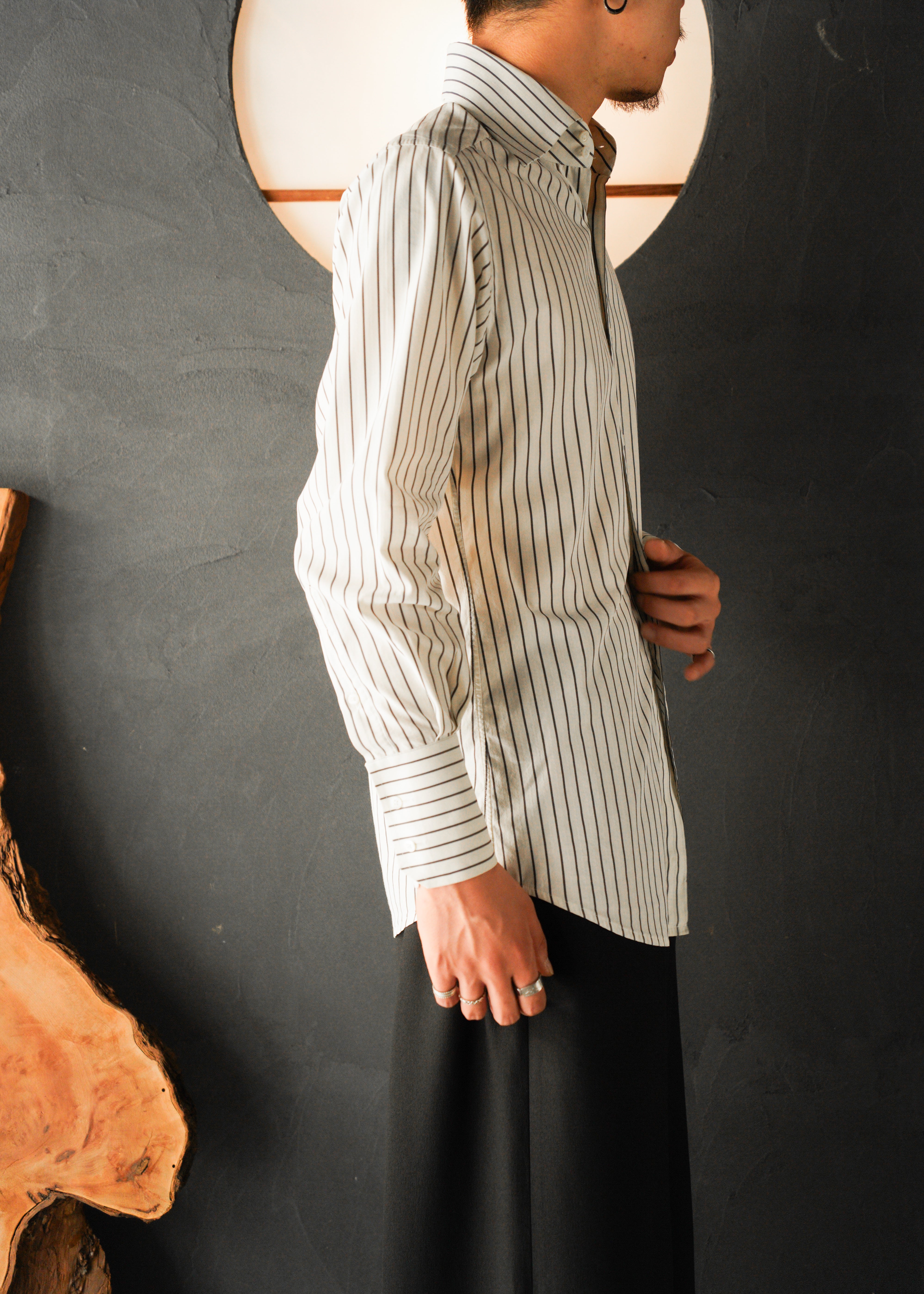 00’s GUCCI wide collar stripe cotton shirt