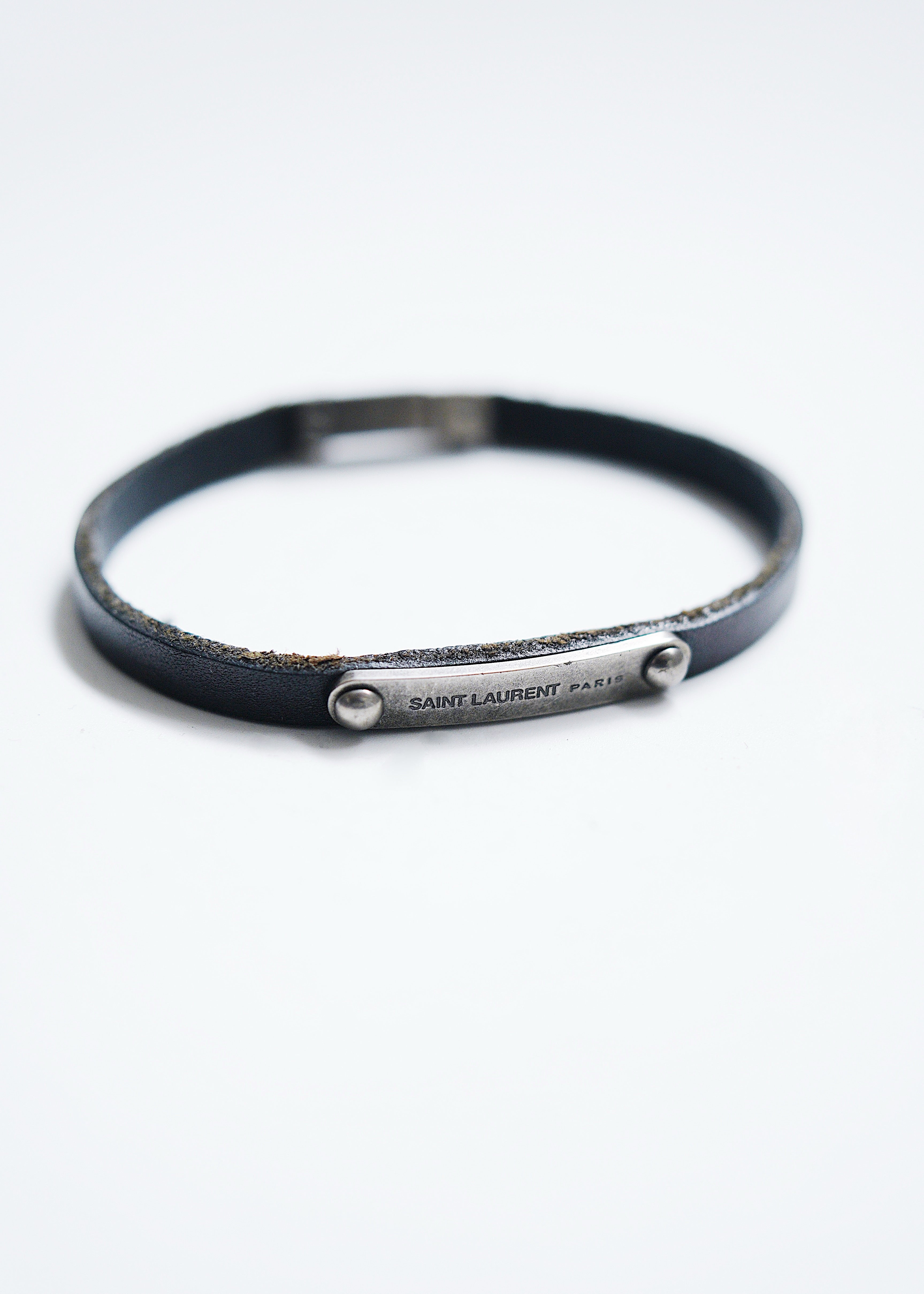 SAINT LAURENT PARIS metal plate leather bracelet