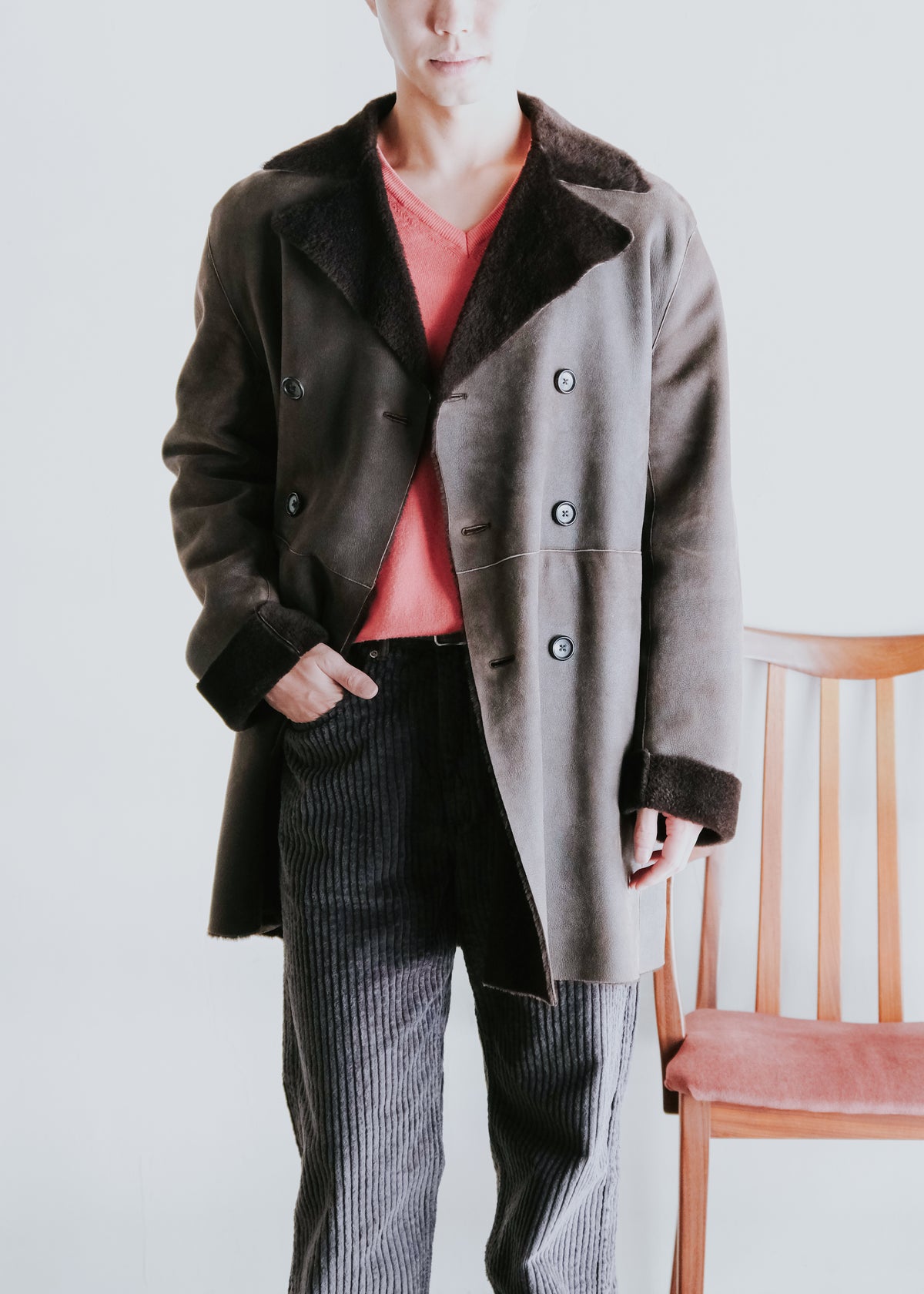 00's JIL SANDER shearling leather double-breasted half coat