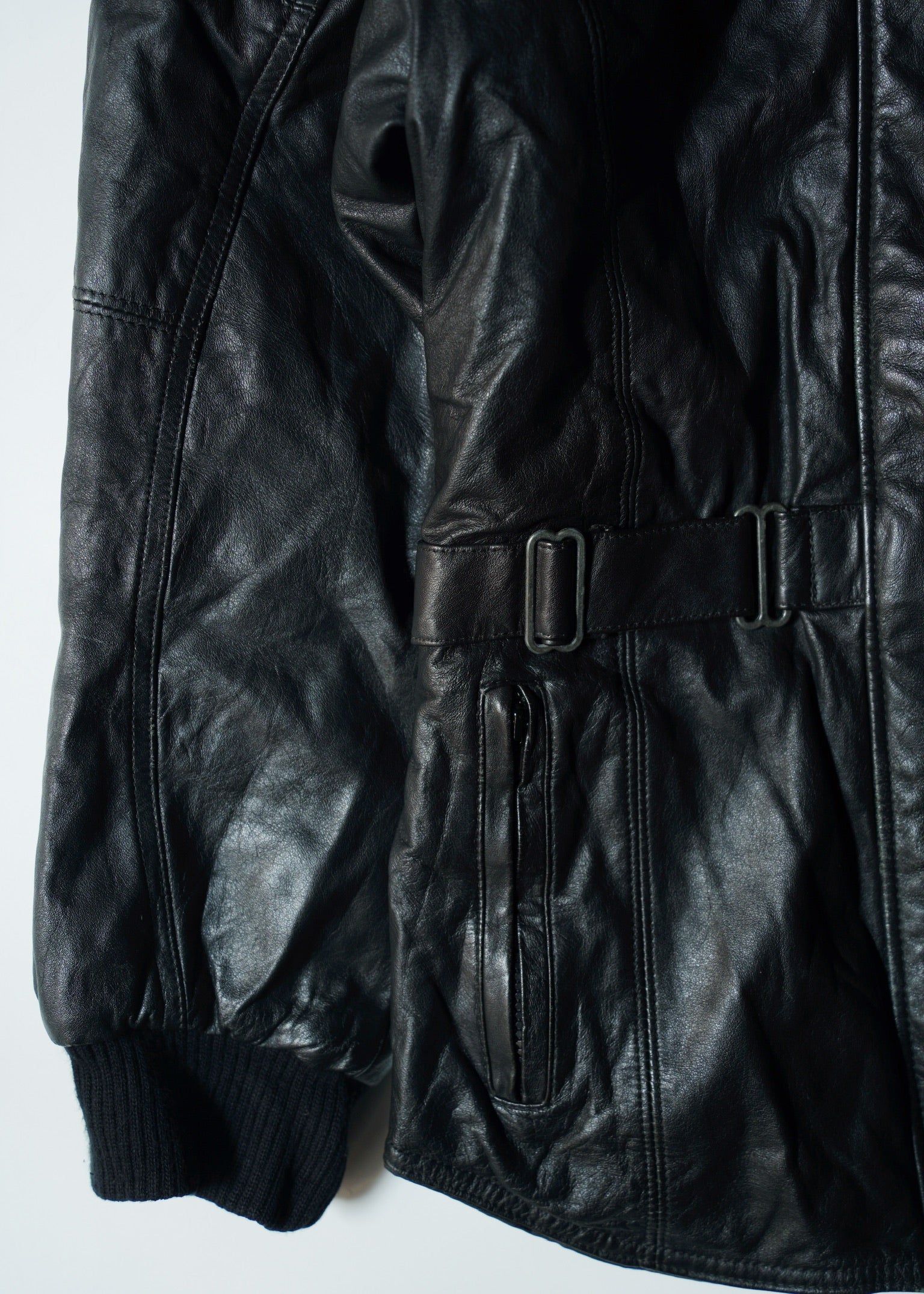 stand collar gimmick leather jacket