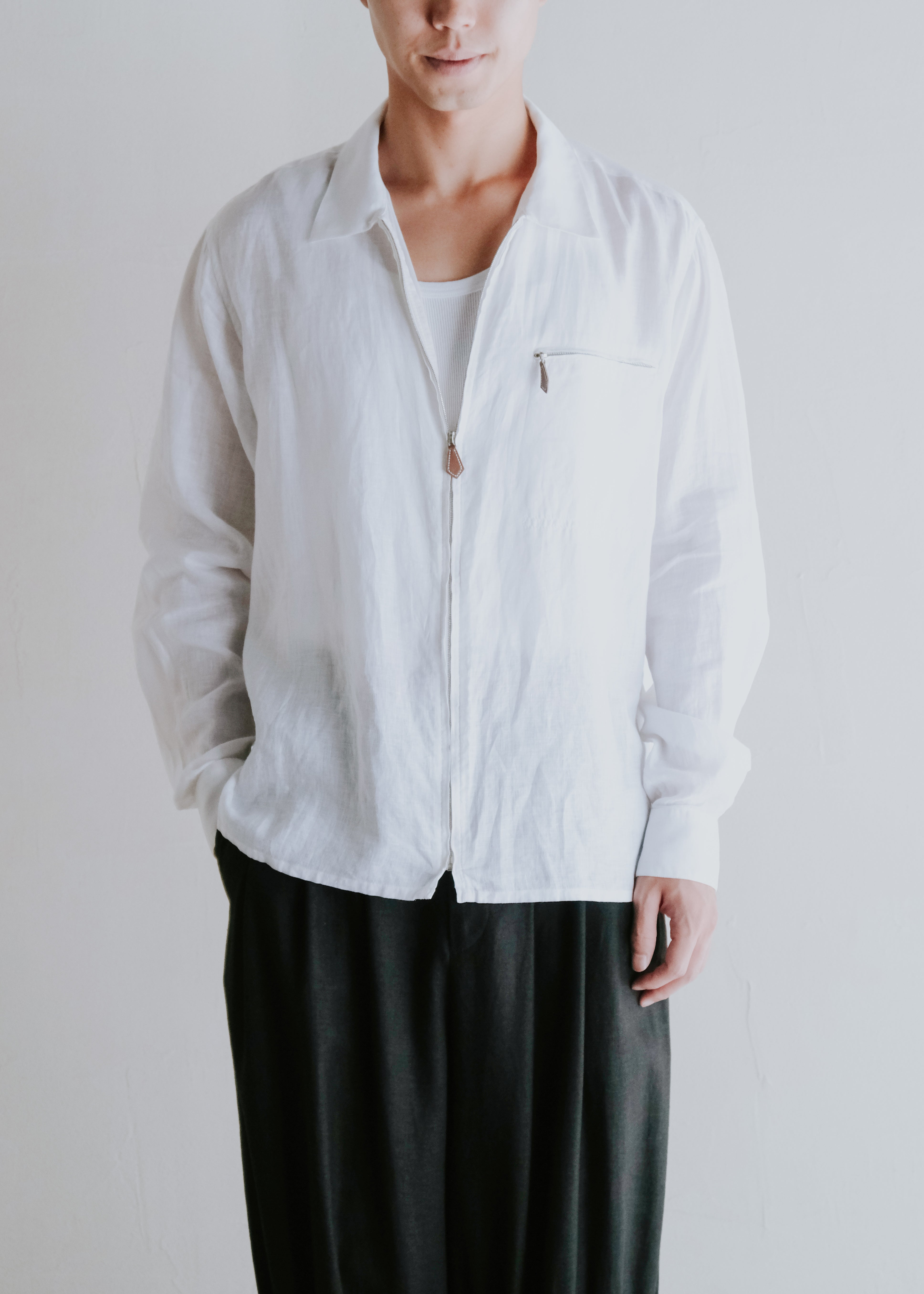 90-00's HERMÈS zip up linen shirt jacket