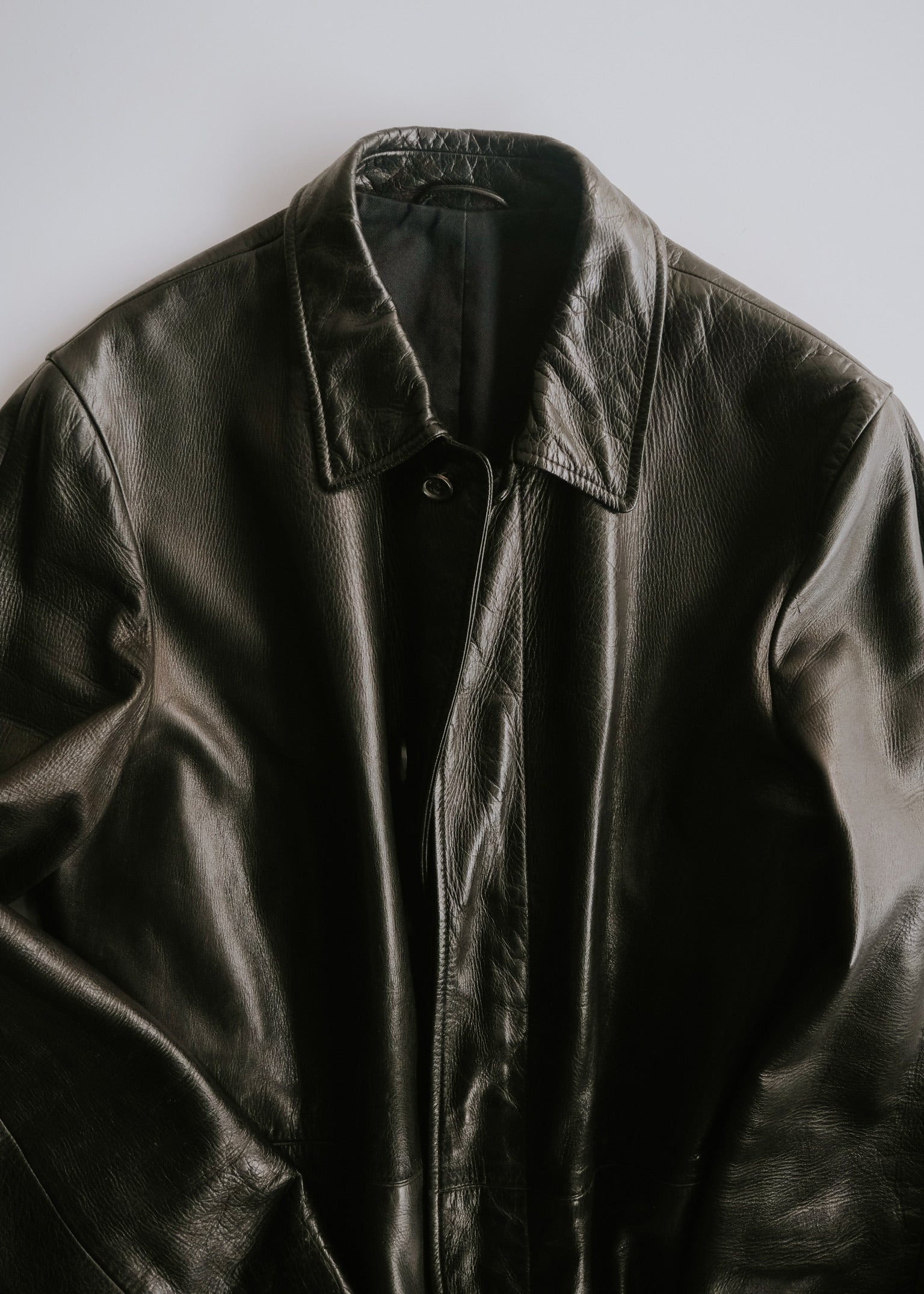 00's JIL SANDER fly front leather mid length coat