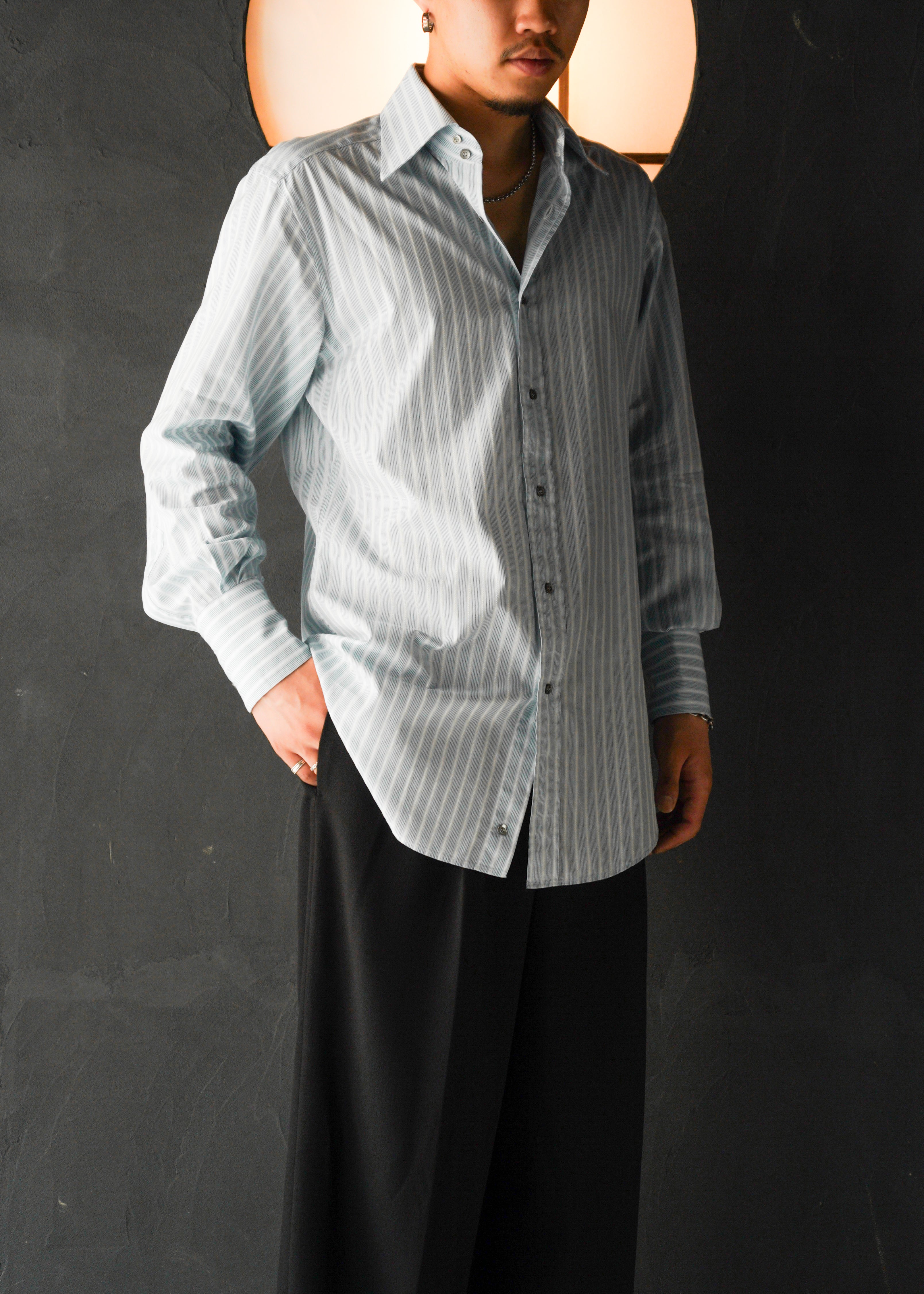 90-00’s GUCCI wide collar stripe cotton shirt