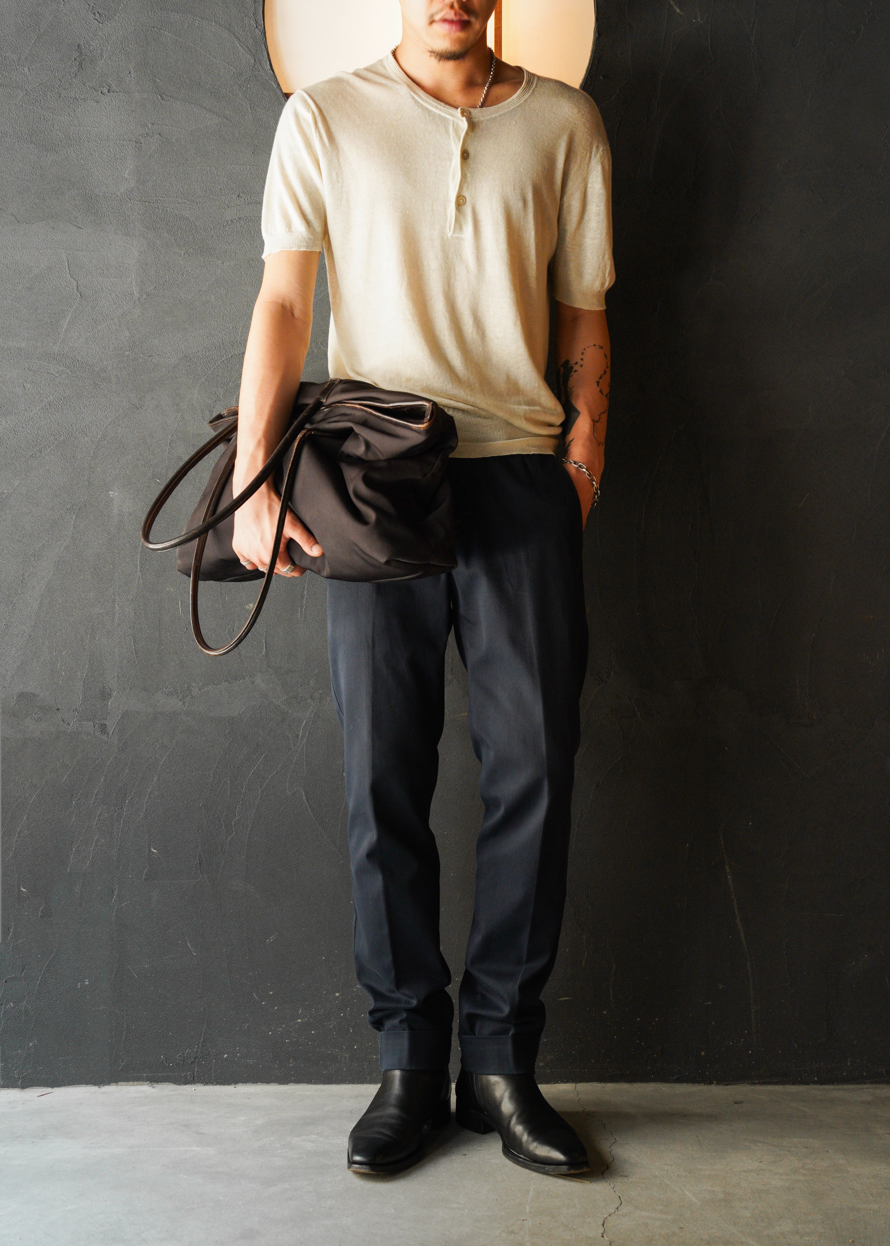 00's GUCCI linen silk henry neck short sleeve knit