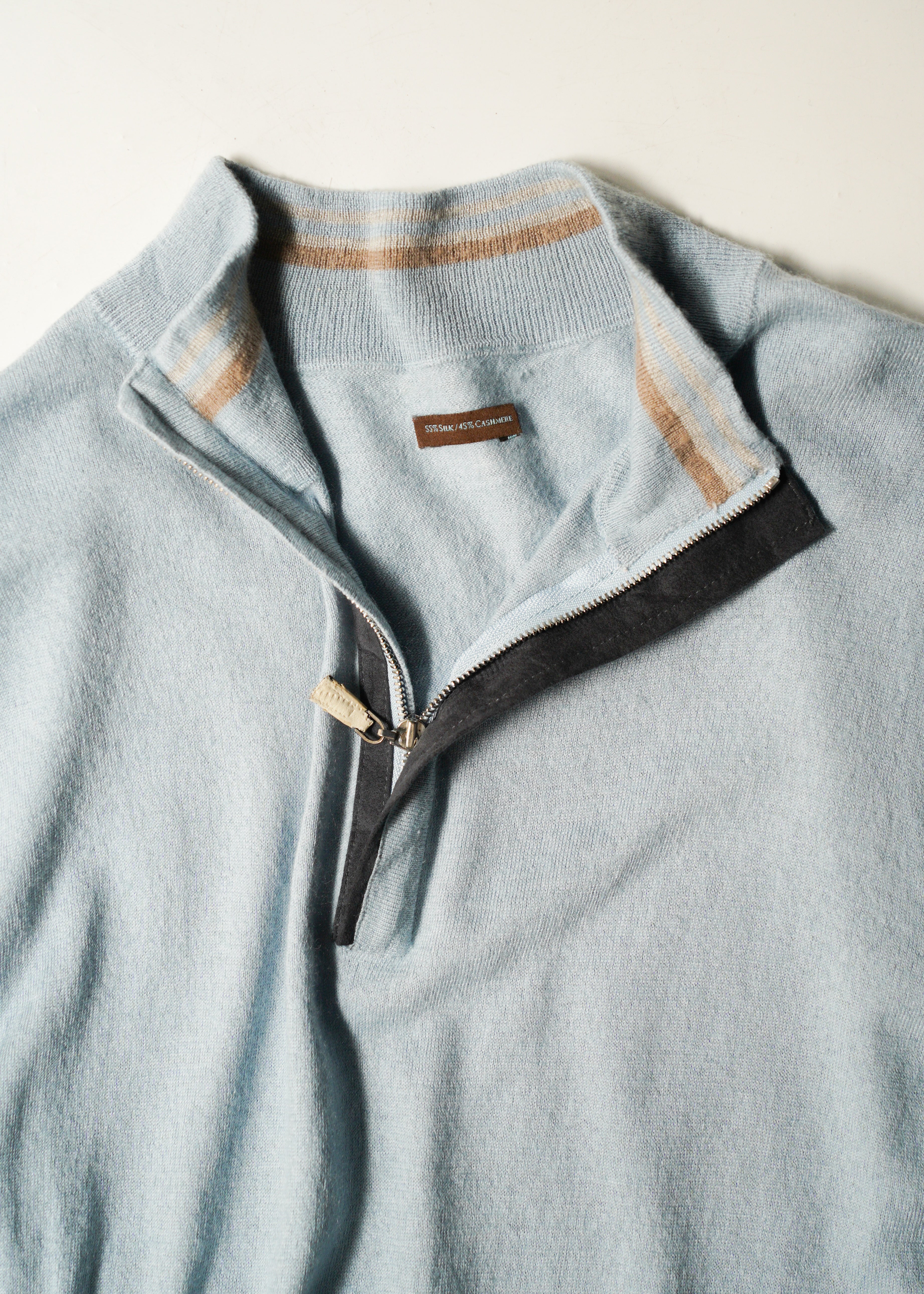 Cashmere blend half zip silk knit