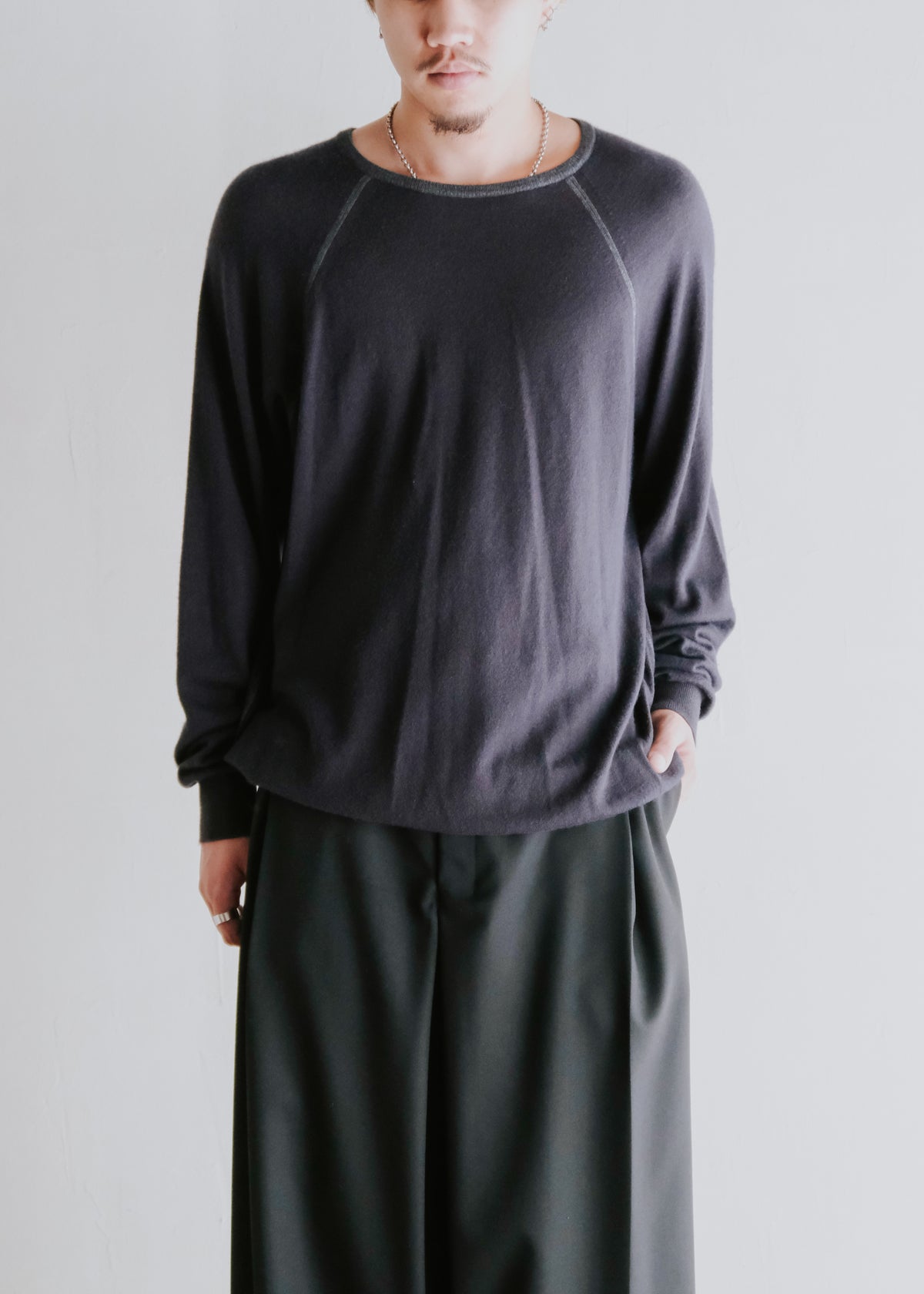 00's Salvatore Ferragamo cashmere cotton raglan sleeve crew neck knit