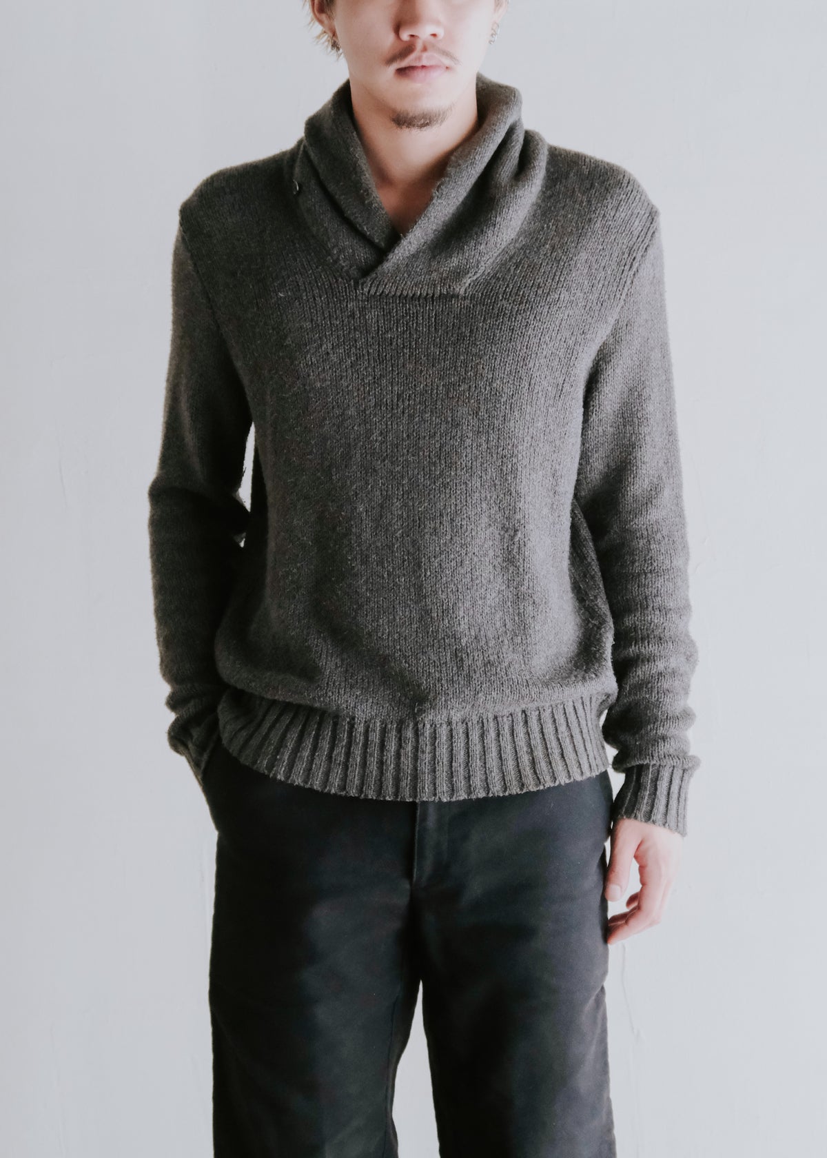 90-00's Polo by Ralph Lauren shawl collar cotton linen knit
