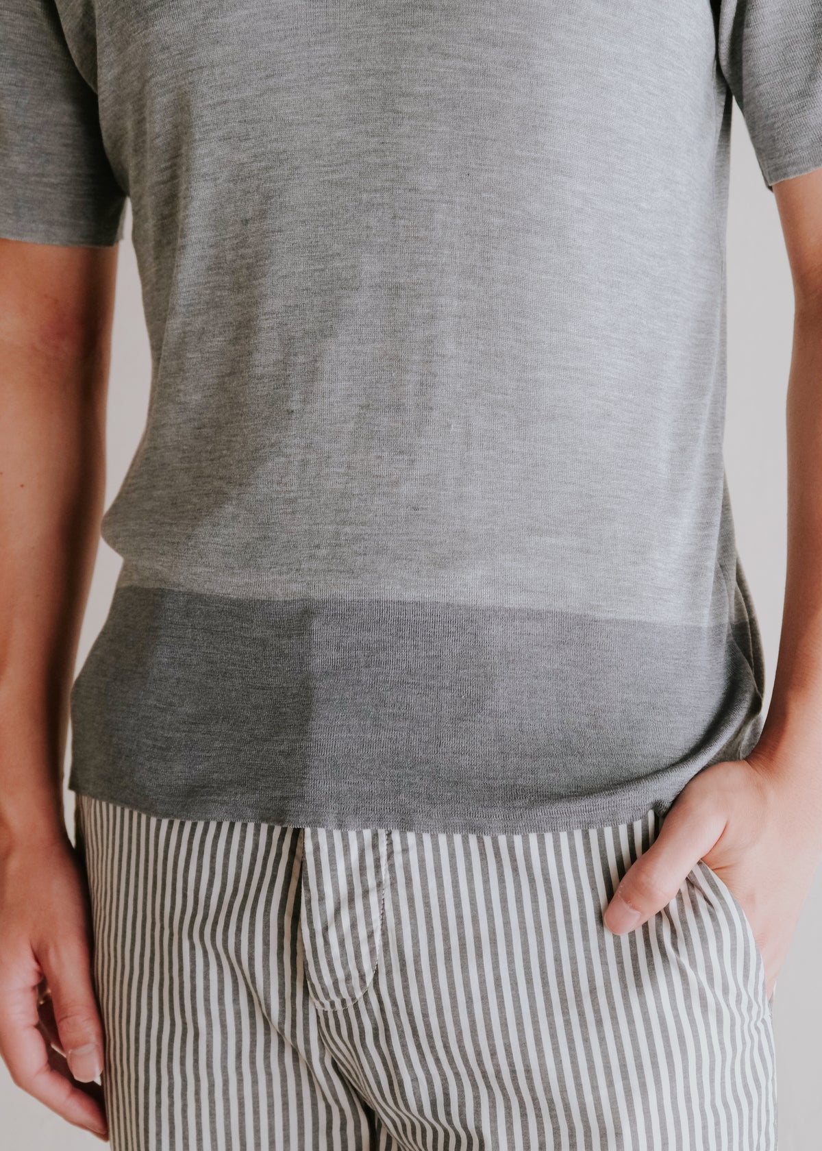 90-00’s JIL SANDER bicolor short silk S/S knit T-shirt