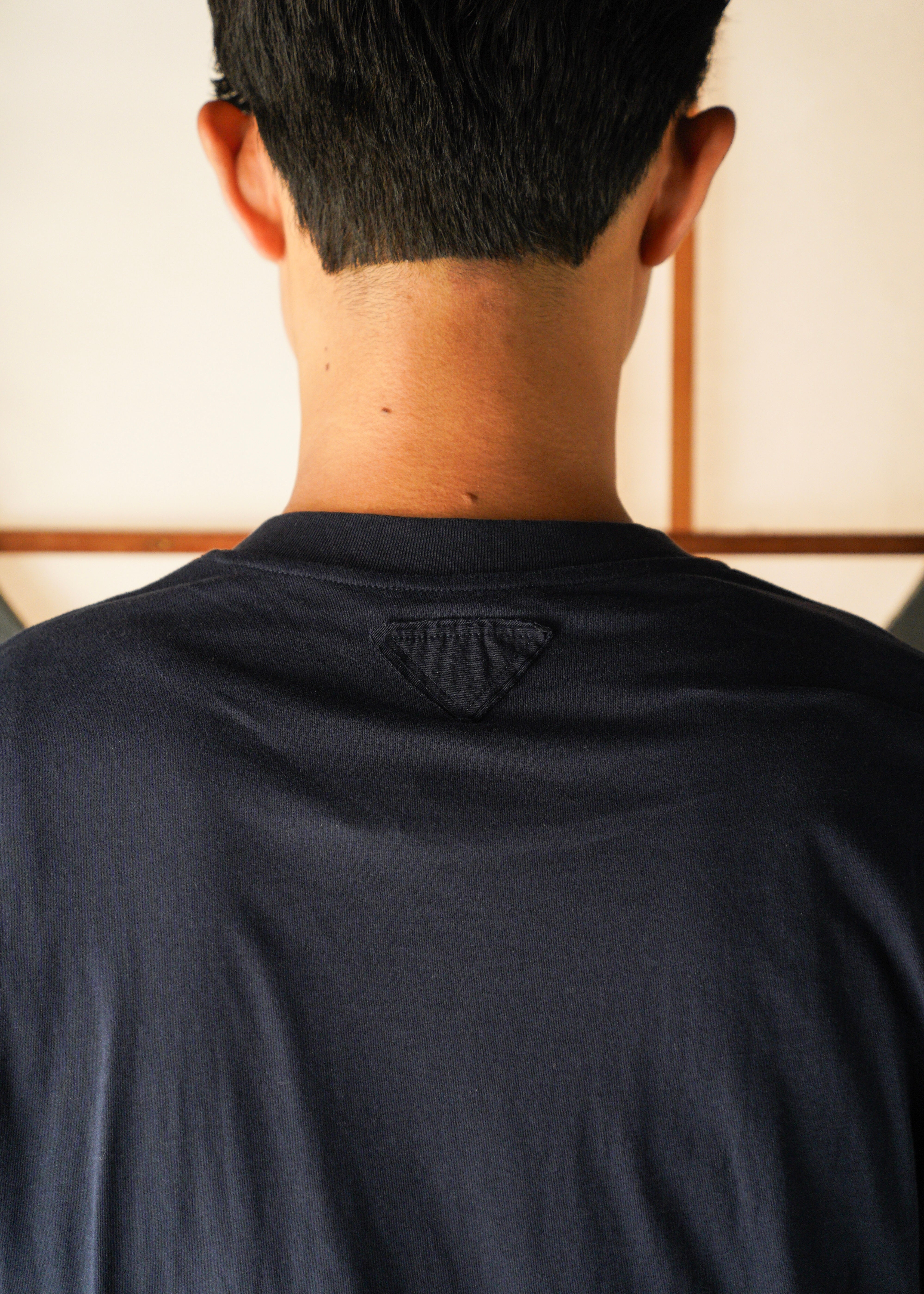 PRADA 2015 triangle patch v neck cotton T-shirt