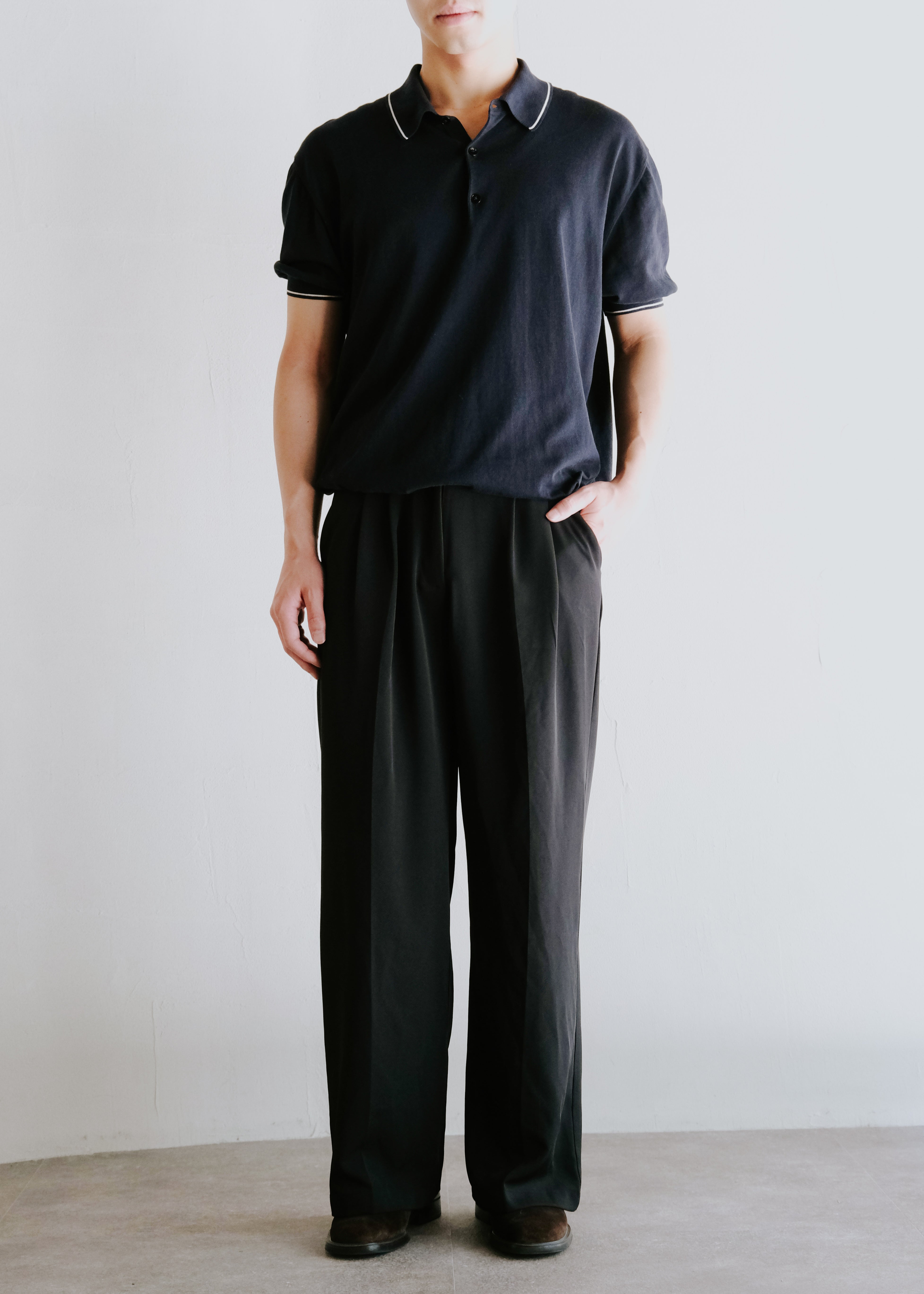 two tucked center crease wide straight slacks
