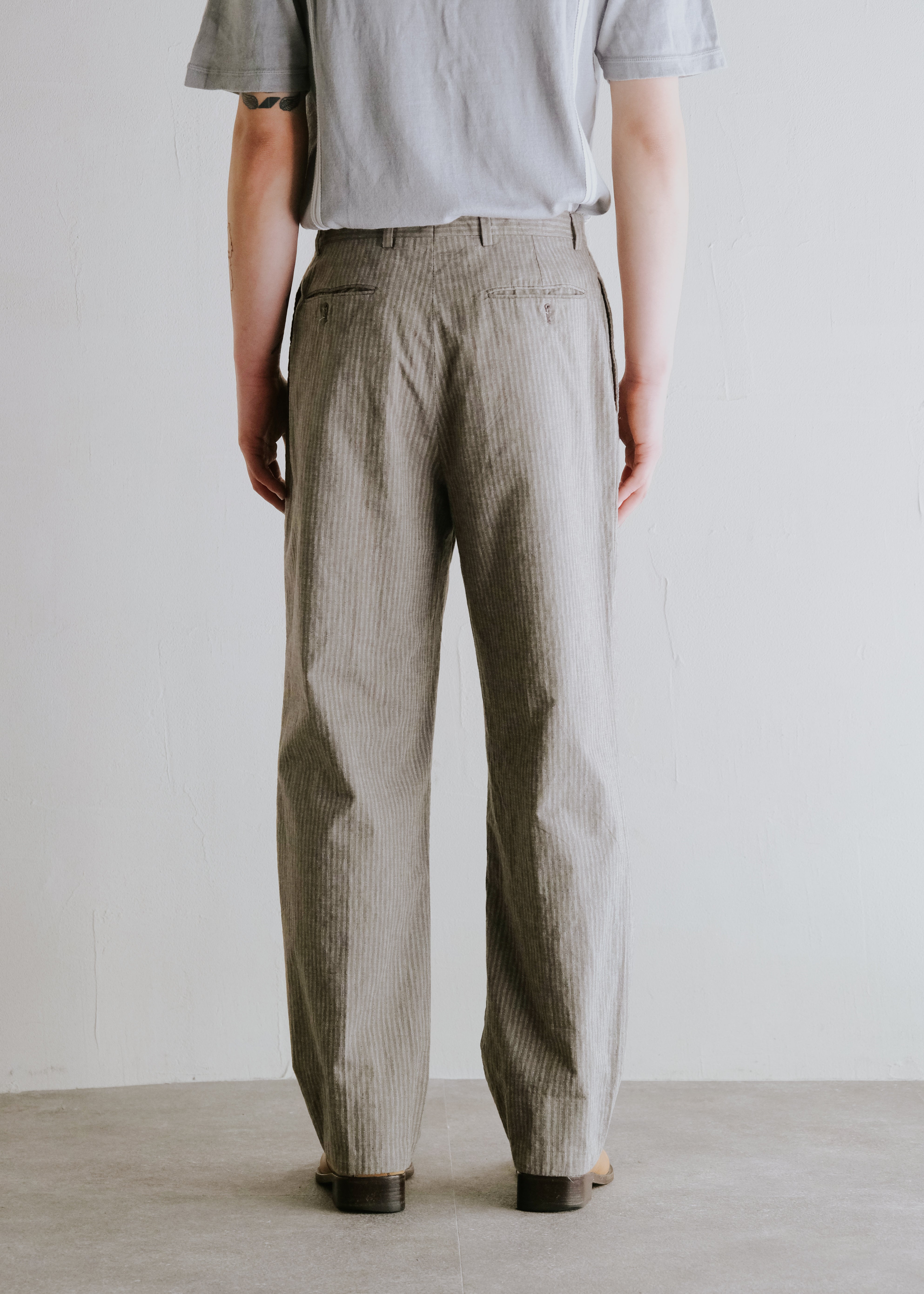 80-90's GIORGIO ARMANI light weight cotton wide tapered slacks