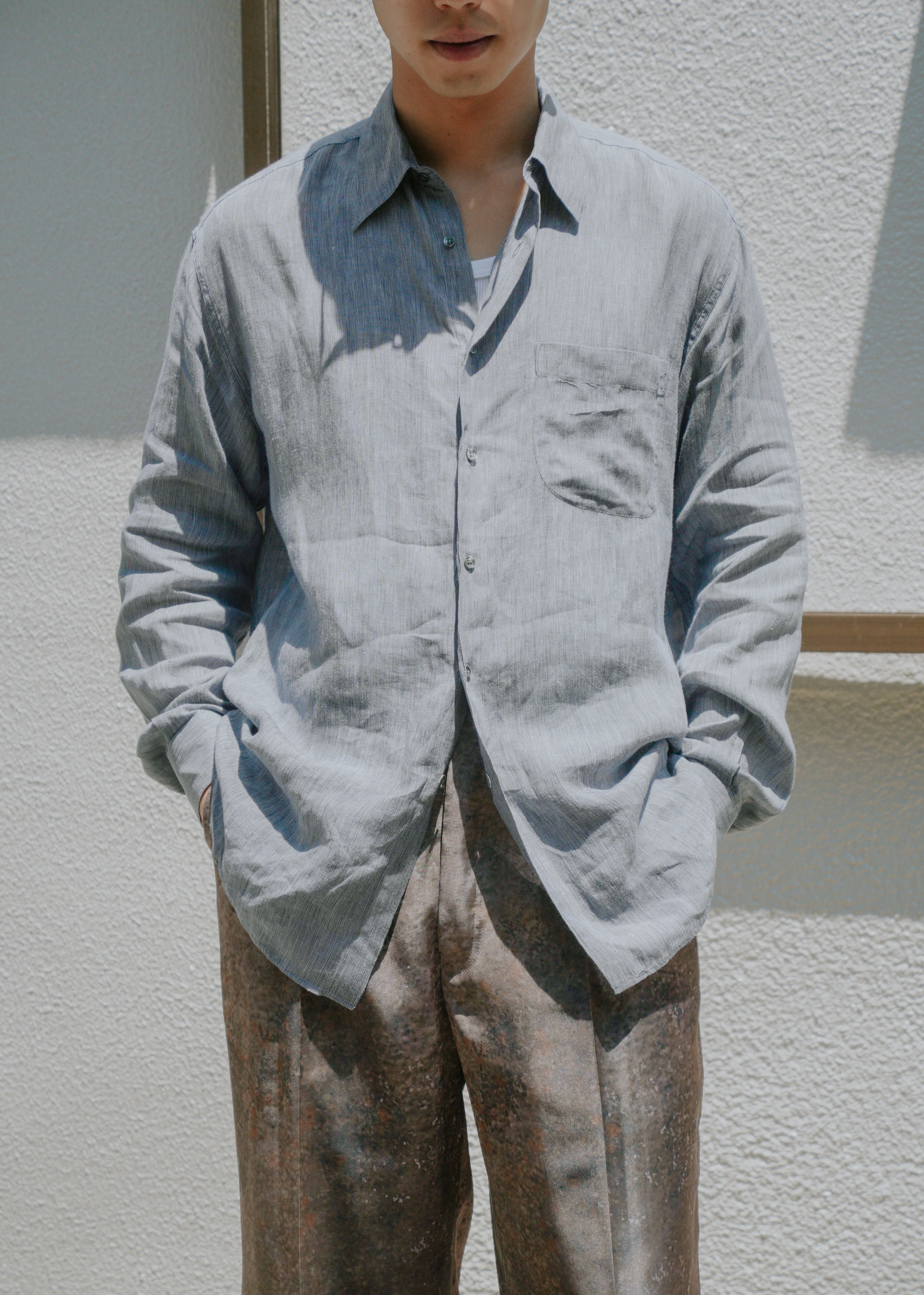 90-00's Salvatore Ferragamo linen regular collar shirt